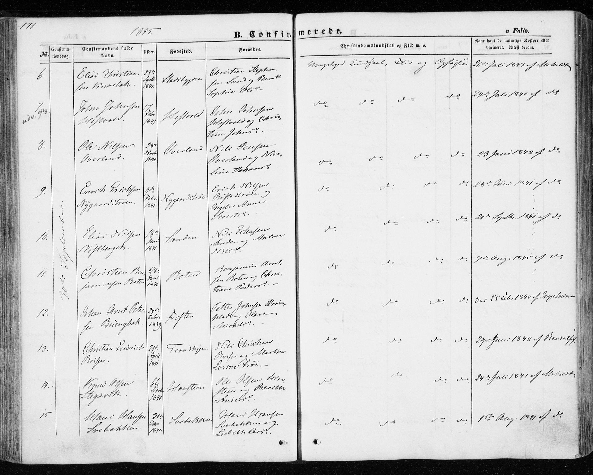 Ministerialprotokoller, klokkerbøker og fødselsregistre - Nord-Trøndelag, SAT/A-1458/701/L0008: Parish register (official) no. 701A08 /1, 1854-1863, p. 171