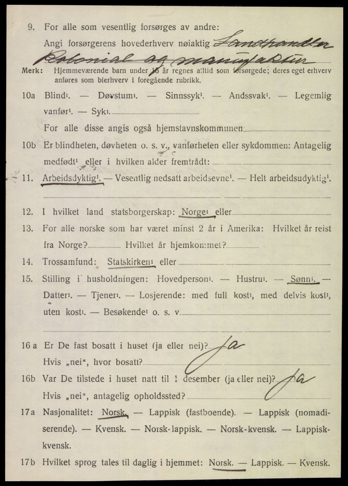 SAT, 1920 census for Nesna, 1920, p. 3228