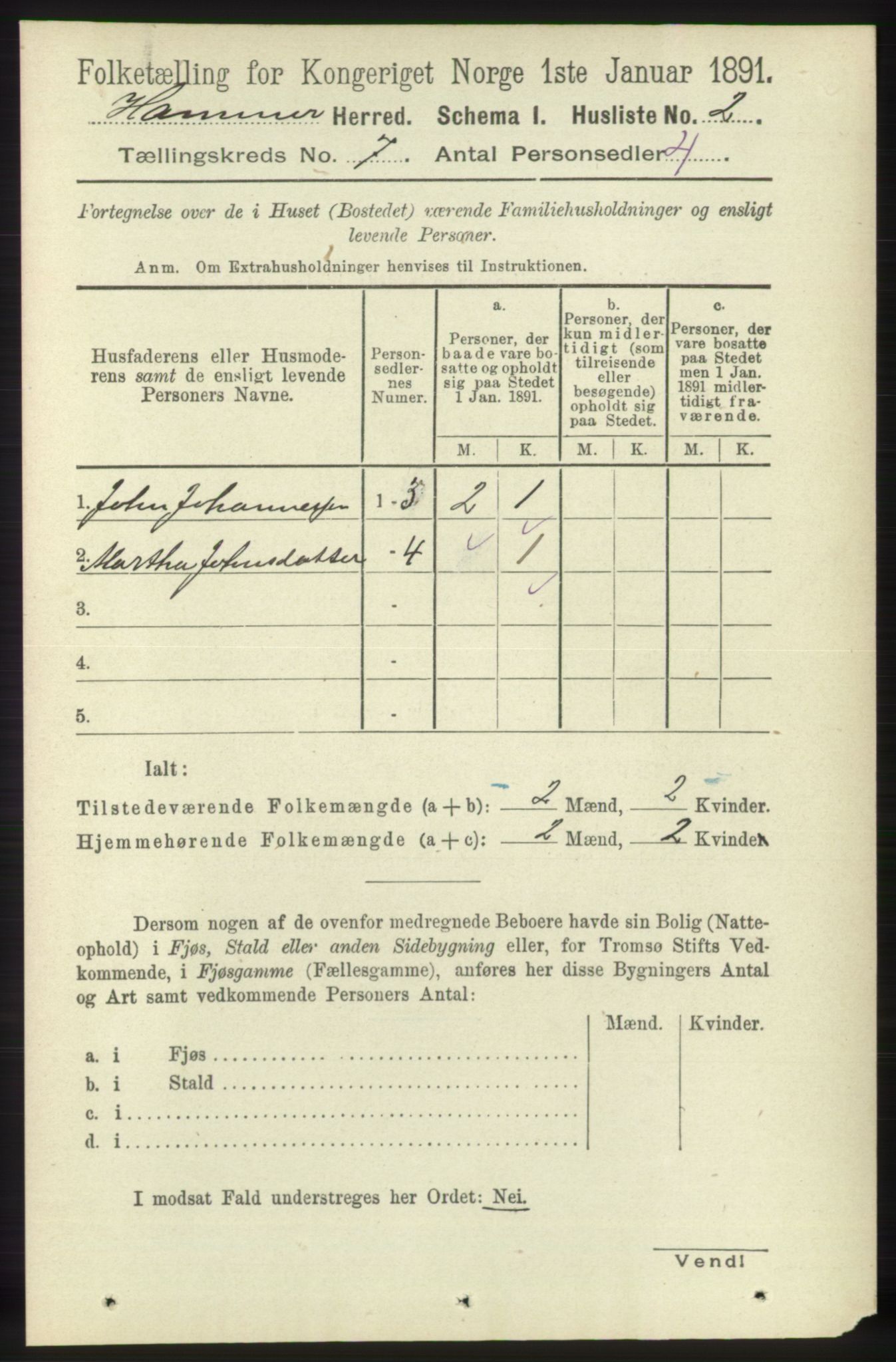 RA, 1891 census for 1254 Hamre, 1891, p. 1654