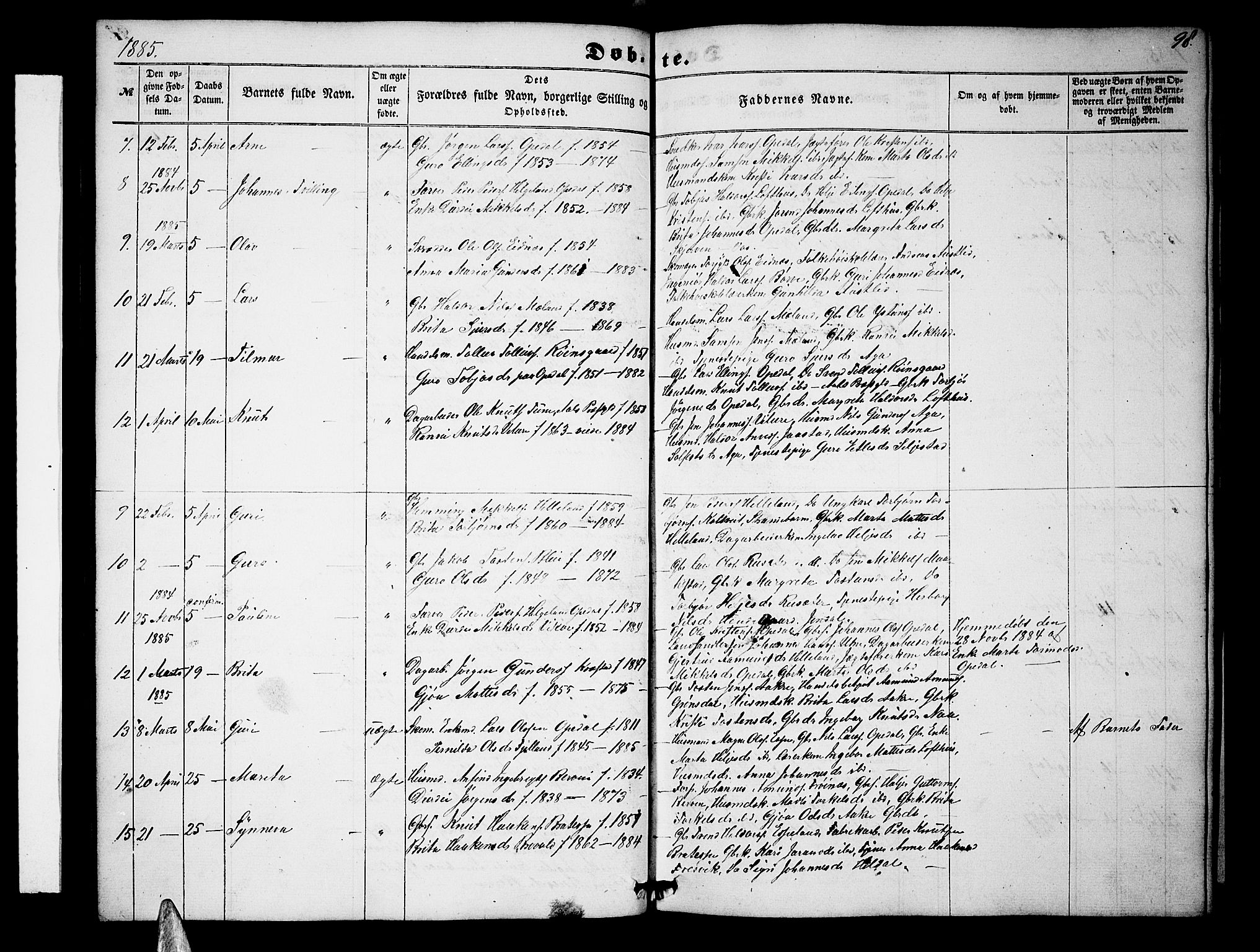 Ullensvang sokneprestembete, SAB/A-78701/H/Hab: Parish register (copy) no. B 10, 1858-1886, p. 98
