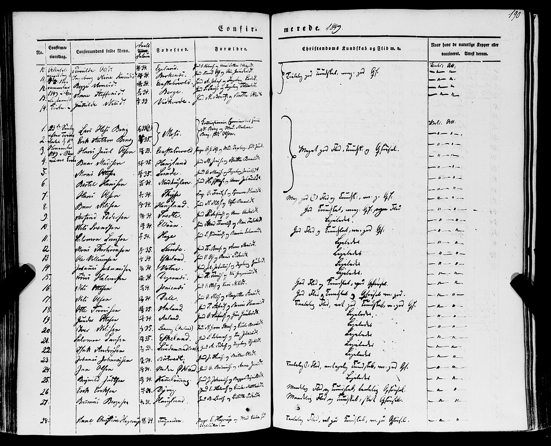 Stord sokneprestembete, AV/SAB-A-78201/H/Haa: Parish register (official) no. A 7, 1841-1861, p. 190