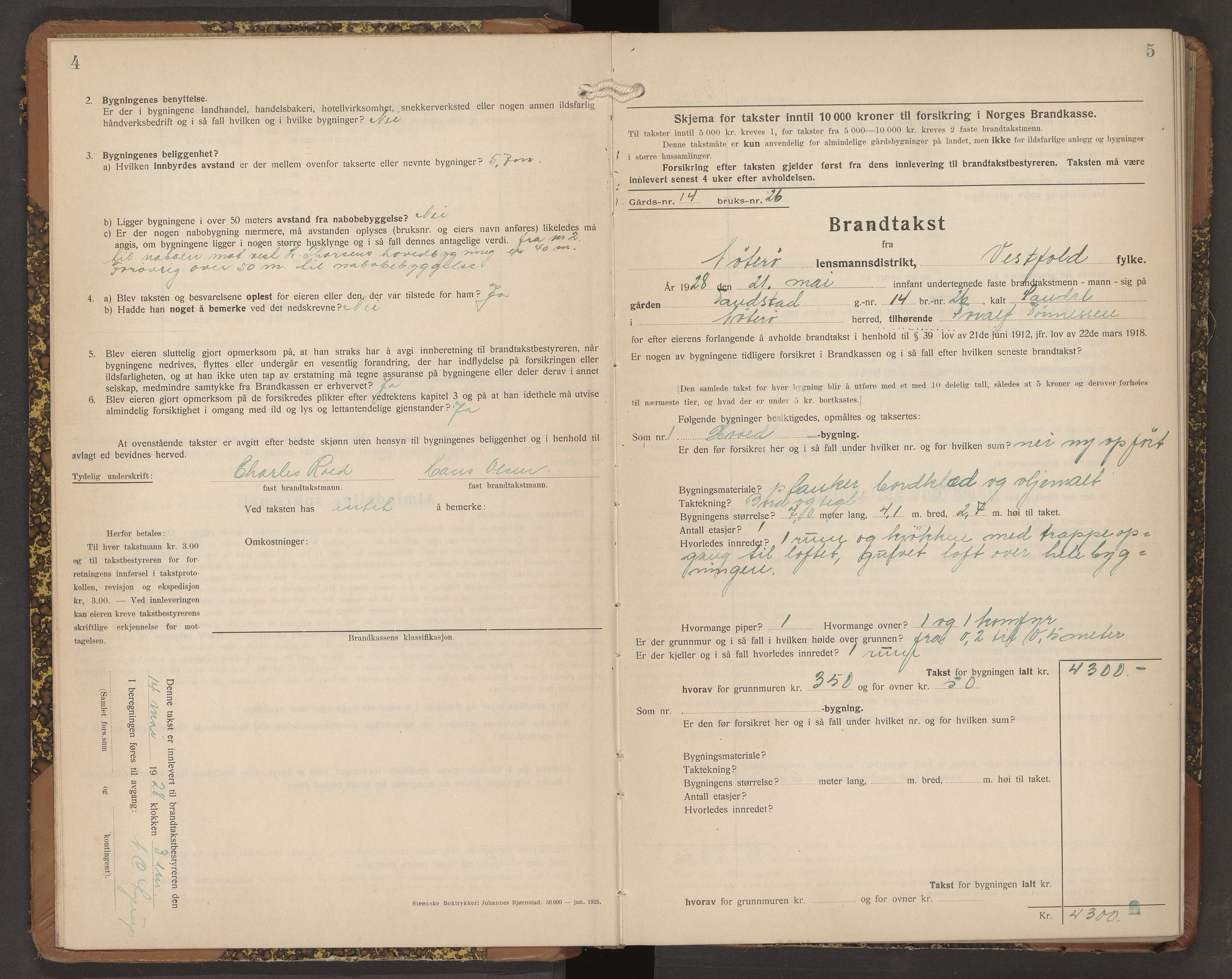 Nøtterøy lensmannskontor, AV/SAKO-A-540/Y/Yg/Ygb/L0008: Skjematakstprotokoll, 1928-1932, p. 4-5
