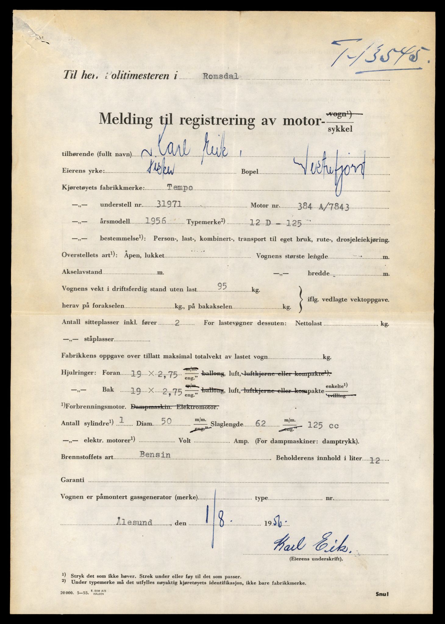 Møre og Romsdal vegkontor - Ålesund trafikkstasjon, AV/SAT-A-4099/F/Fe/L0040: Registreringskort for kjøretøy T 13531 - T 13709, 1927-1998, p. 301