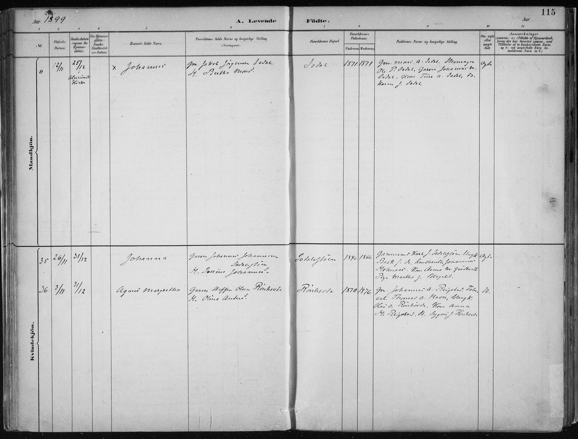 Hamre sokneprestembete, AV/SAB-A-75501/H/Ha/Haa/Haab/L0001: Parish register (official) no. B  1, 1882-1905, p. 115