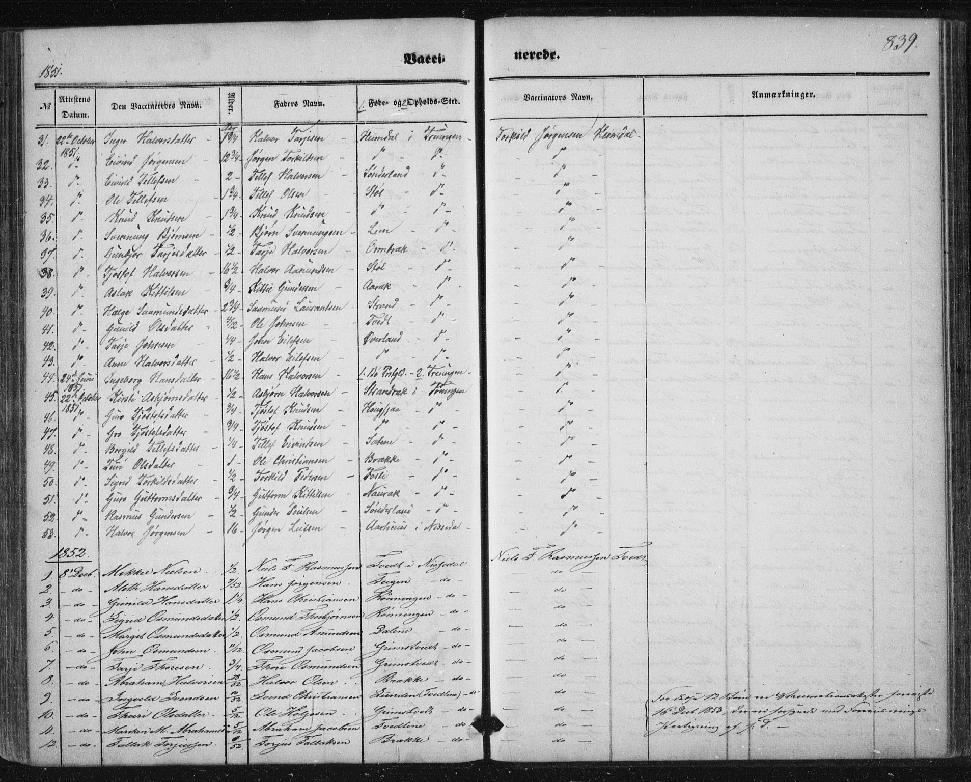 Nissedal kirkebøker, SAKO/A-288/F/Fa/L0003: Parish register (official) no. I 3, 1846-1870, p. 838-839