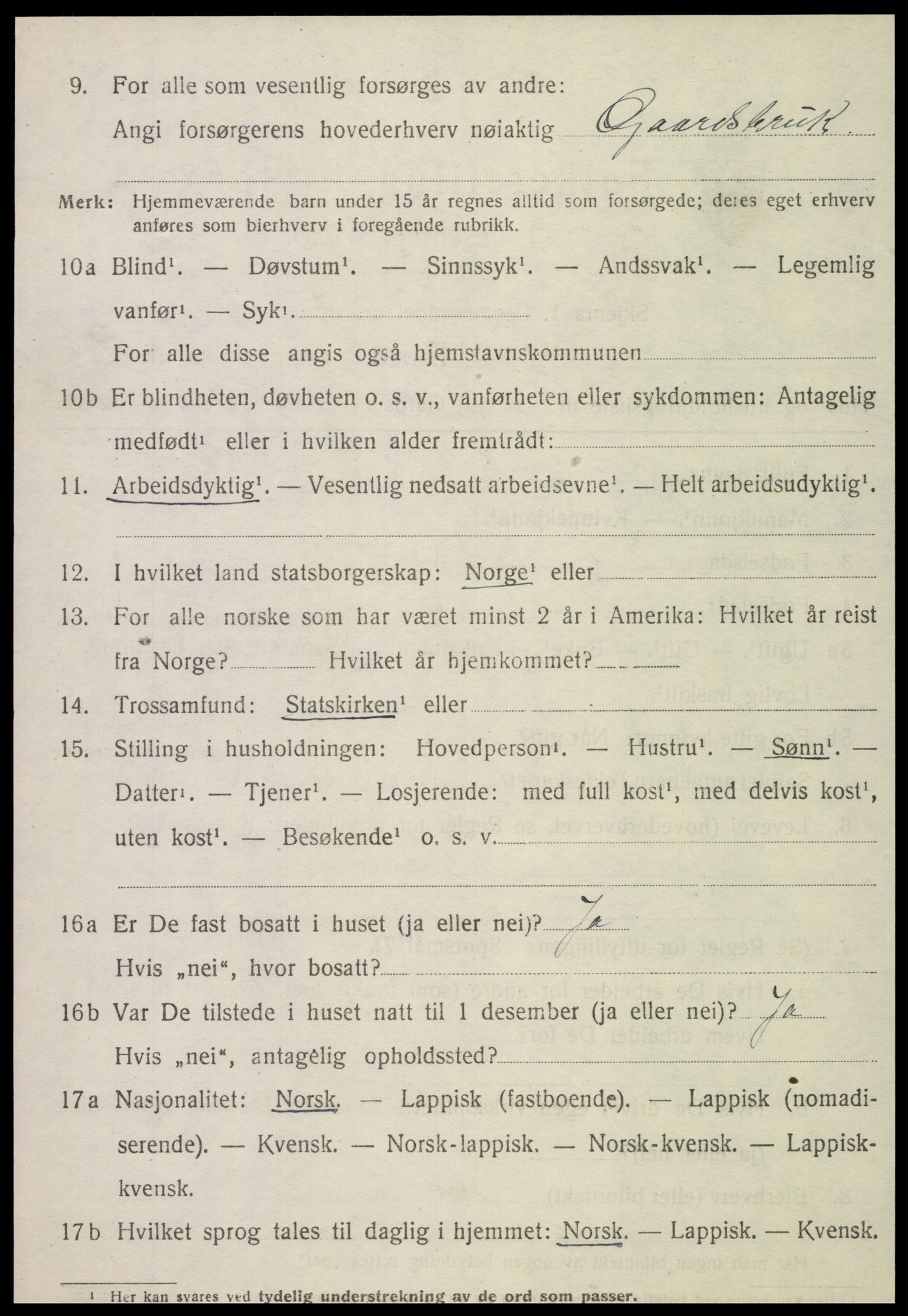 SAT, 1920 census for Kvam, 1920, p. 2346