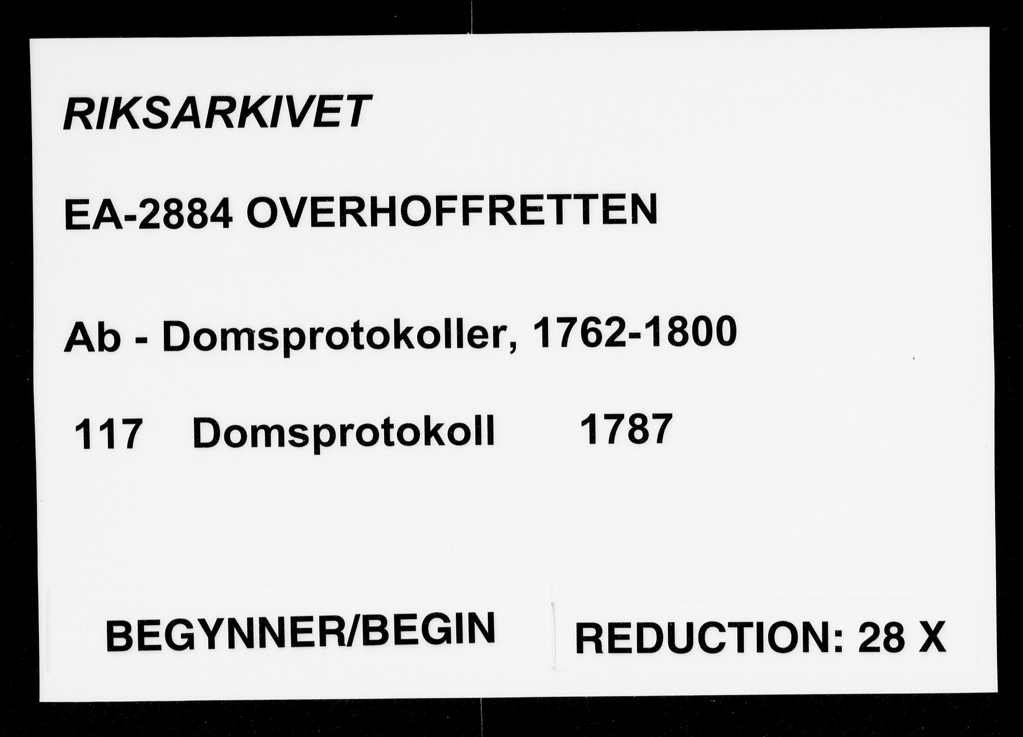 Overhoffretten 1667-1797, RA/EA-2884/Ab/L0117: Domsprotokoll, 1787