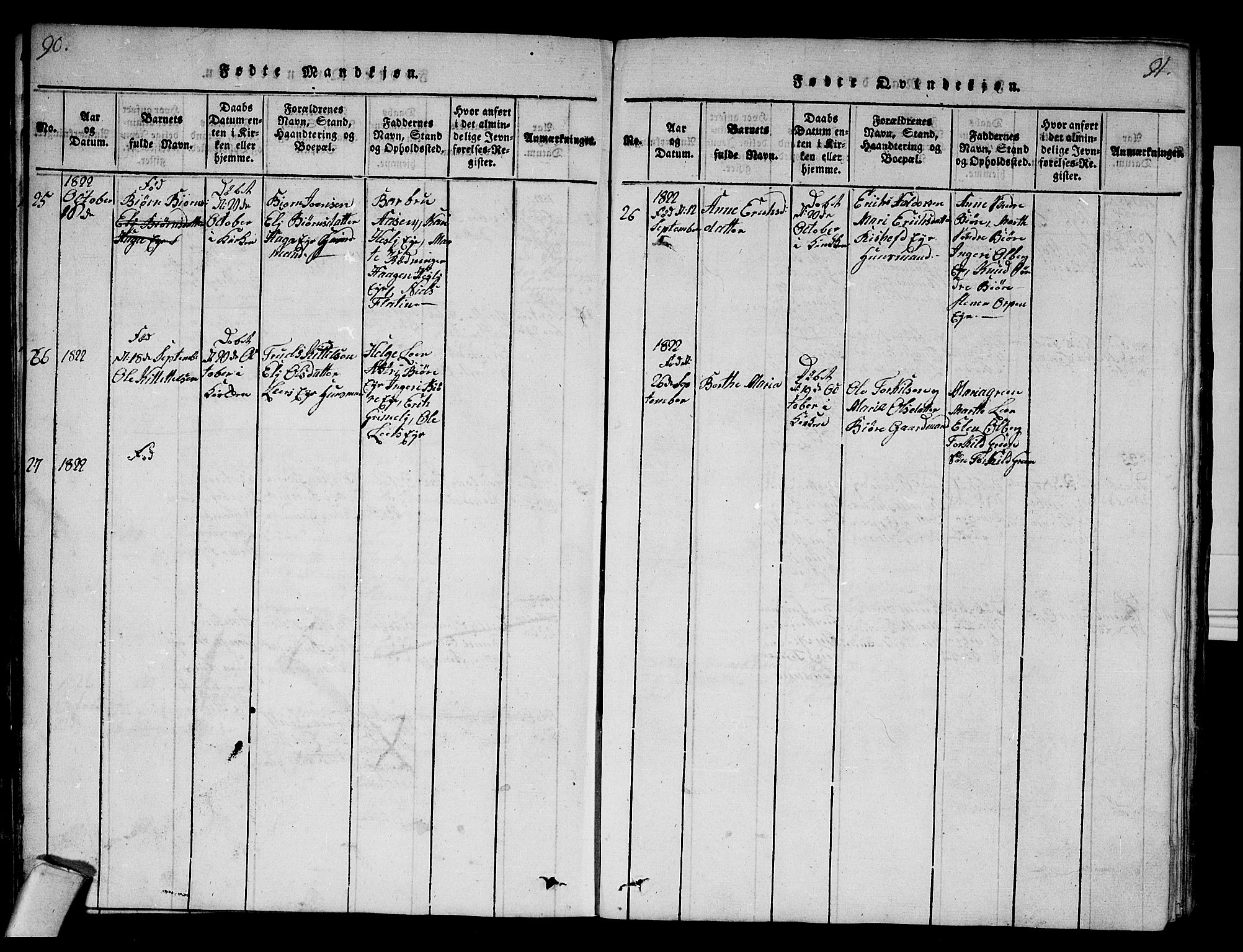 Krødsherad kirkebøker, AV/SAKO-A-19/F/Fa/L0001: Parish register (official) no. 1, 1815-1829, p. 90-91