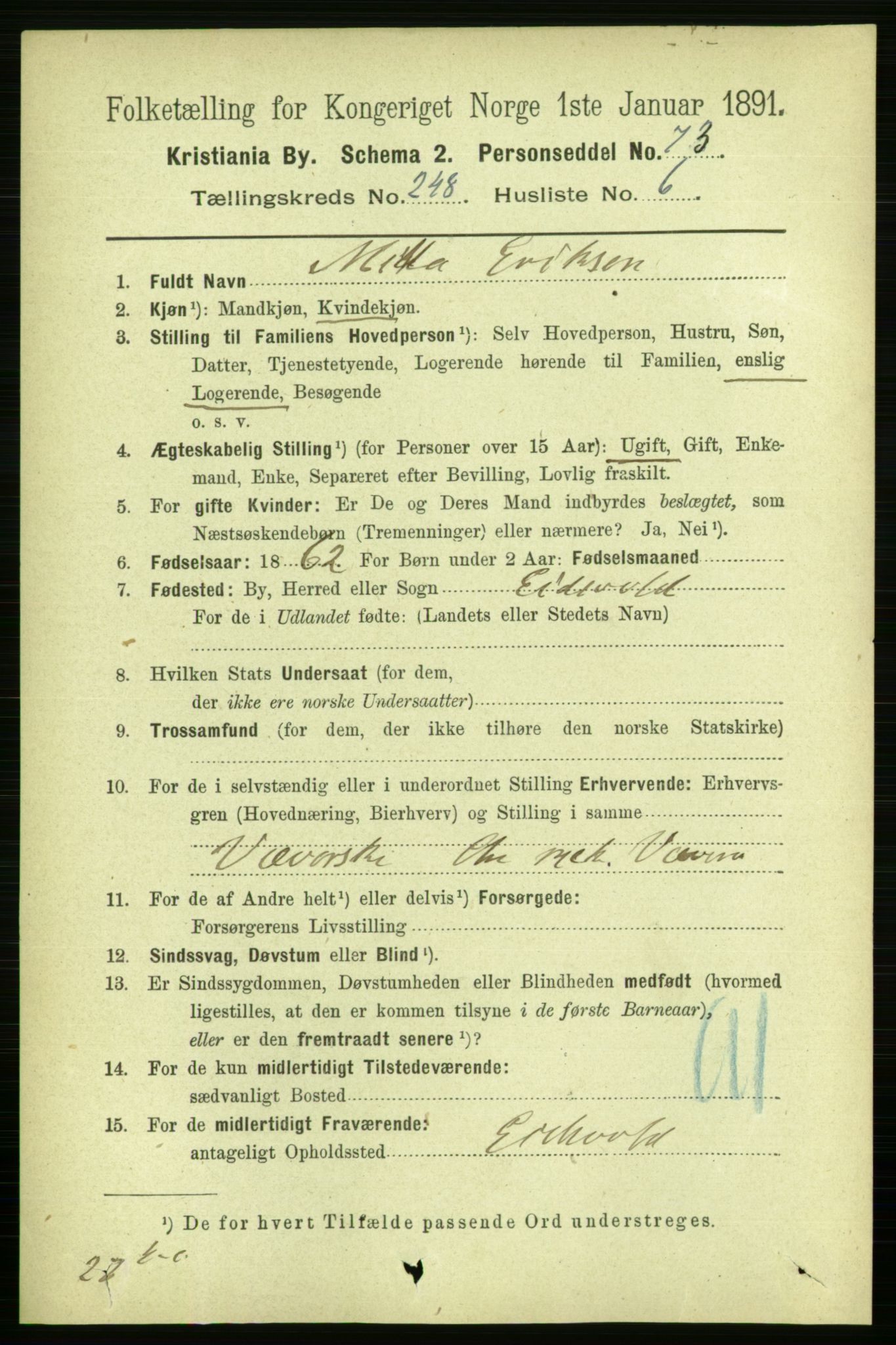 RA, 1891 census for 0301 Kristiania, 1891, p. 151296