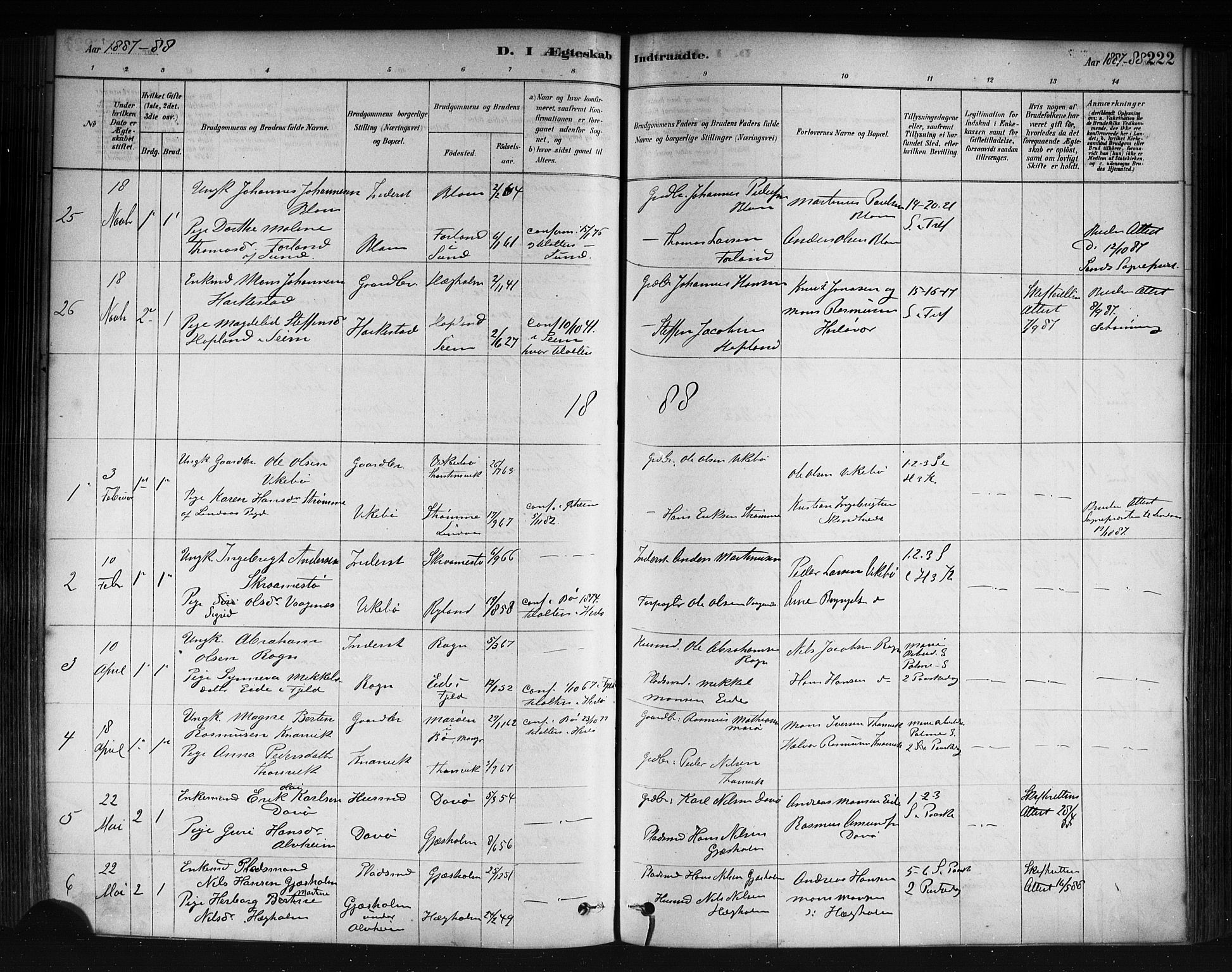 Herdla Sokneprestembete, SAB/A-75701/H/Haa: Parish register (official) no. A 3, 1878-1890, p. 222