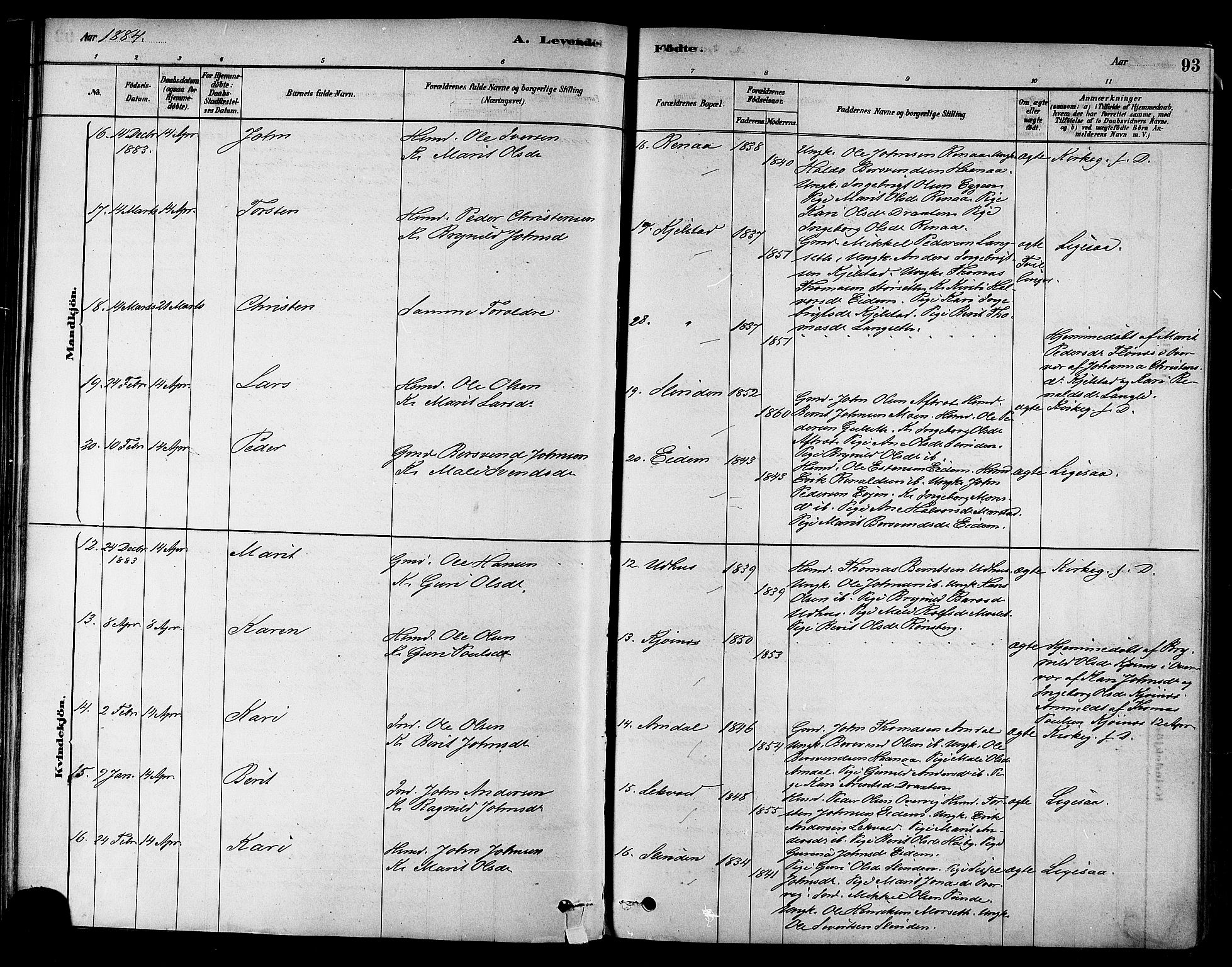 Ministerialprotokoller, klokkerbøker og fødselsregistre - Sør-Trøndelag, AV/SAT-A-1456/695/L1148: Parish register (official) no. 695A08, 1878-1891, p. 93