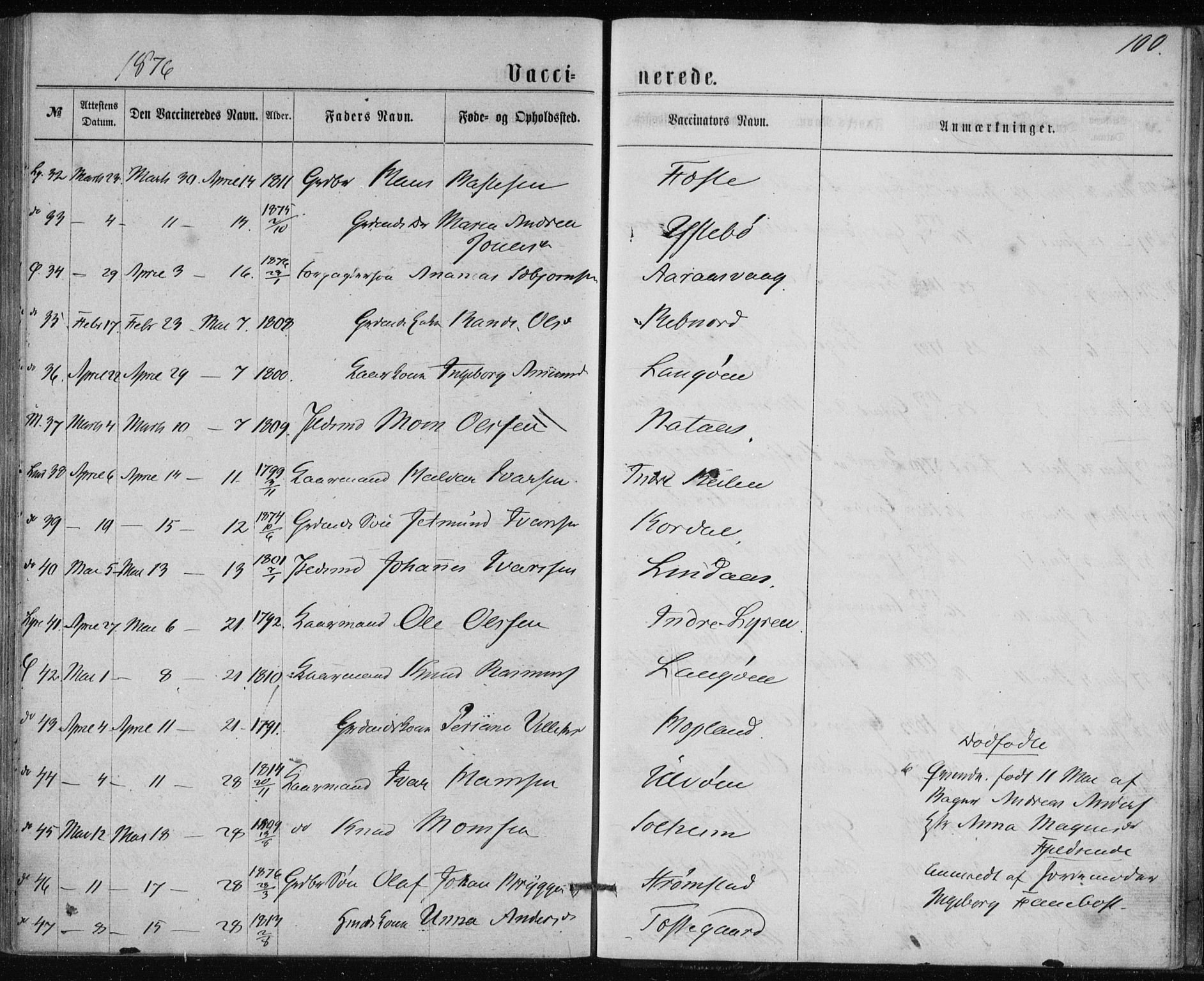 Lindås Sokneprestembete, AV/SAB-A-76701/H/Haa/Haaa/L0017: Parish register (official) no. A 17, 1874-1877, p. 100