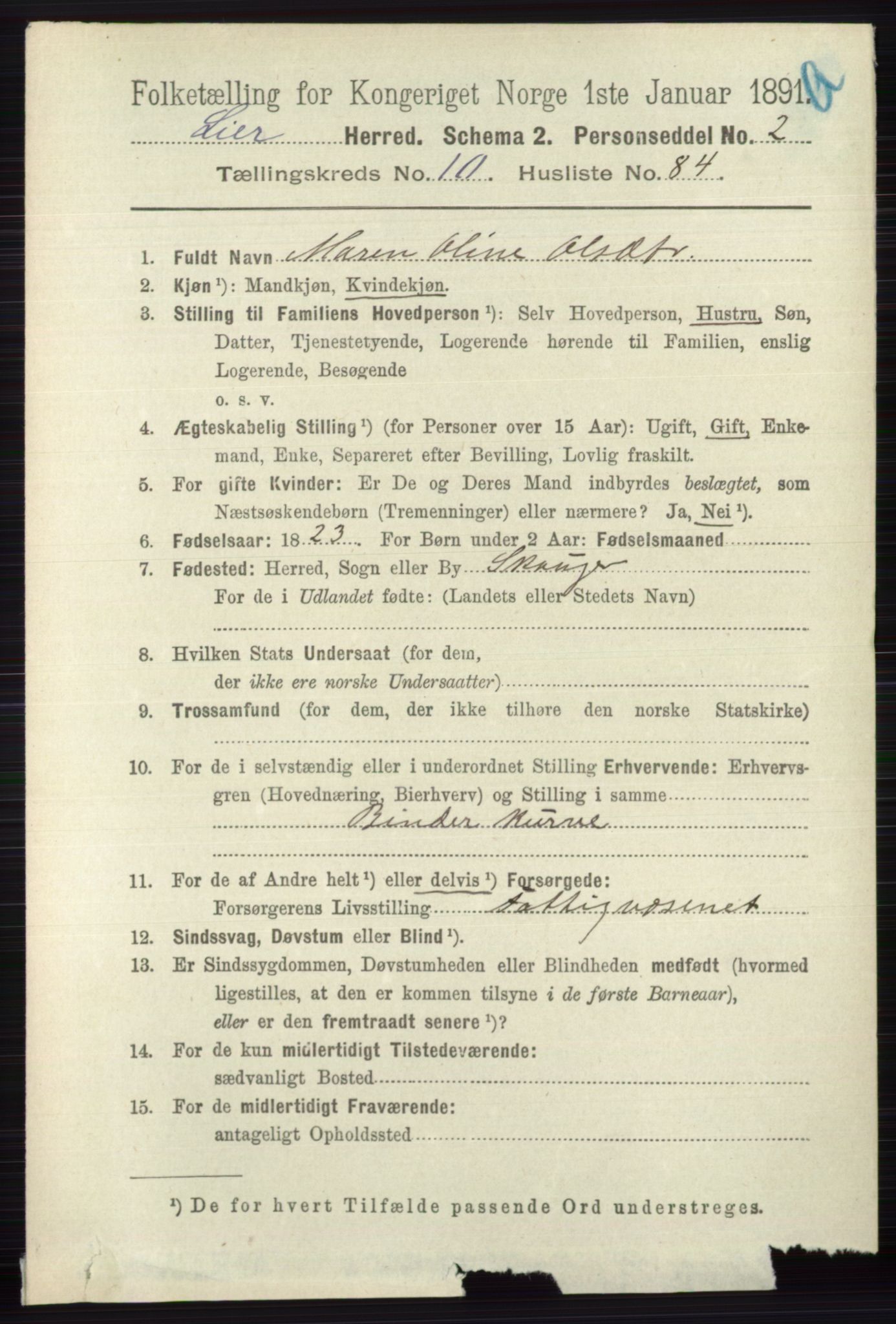 RA, 1891 census for 0626 Lier, 1891, p. 6780