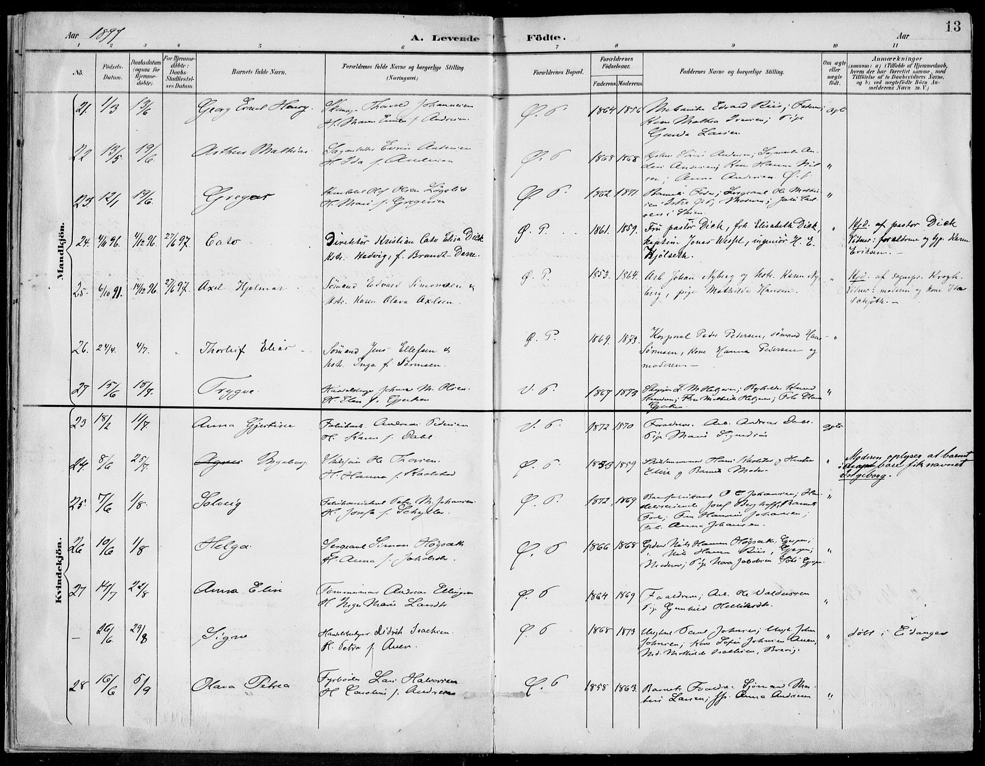 Porsgrunn kirkebøker , AV/SAKO-A-104/F/Fa/L0010: Parish register (official) no. 10, 1895-1919, p. 13