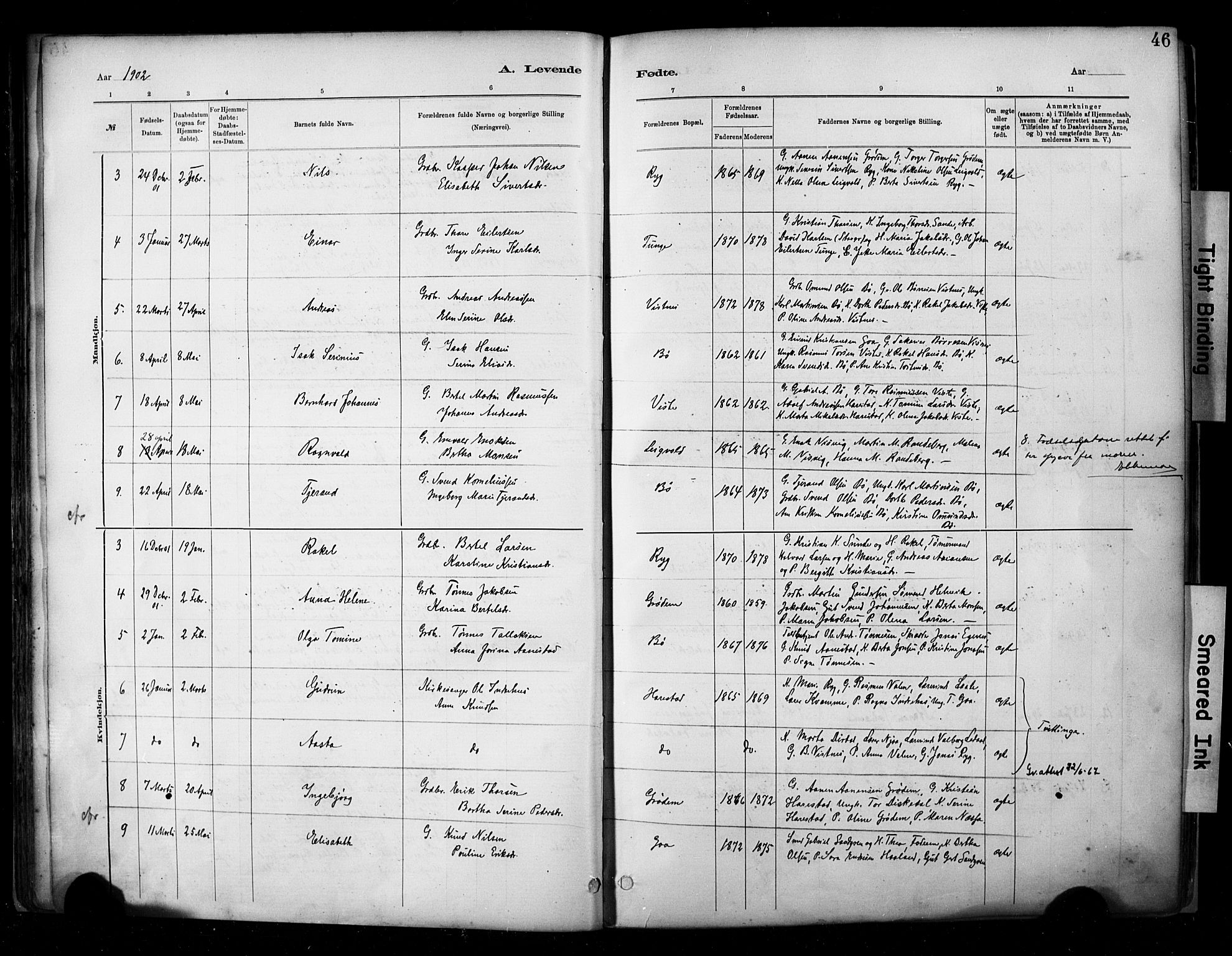 Hetland sokneprestkontor, SAST/A-101826/30/30BA/L0009: Parish register (official) no. A 9, 1882-1918, p. 46