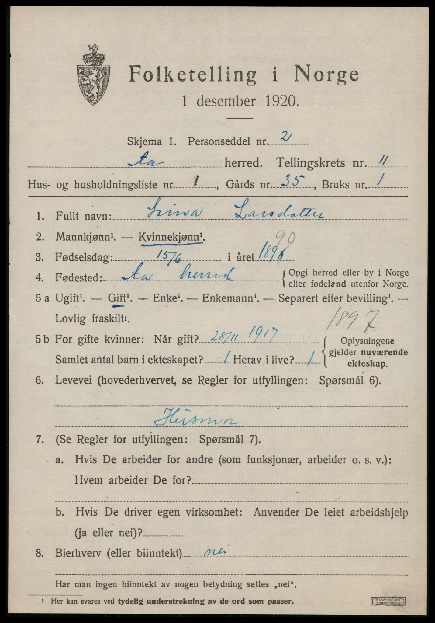 SAT, 1920 census for Å, 1920, p. 4416