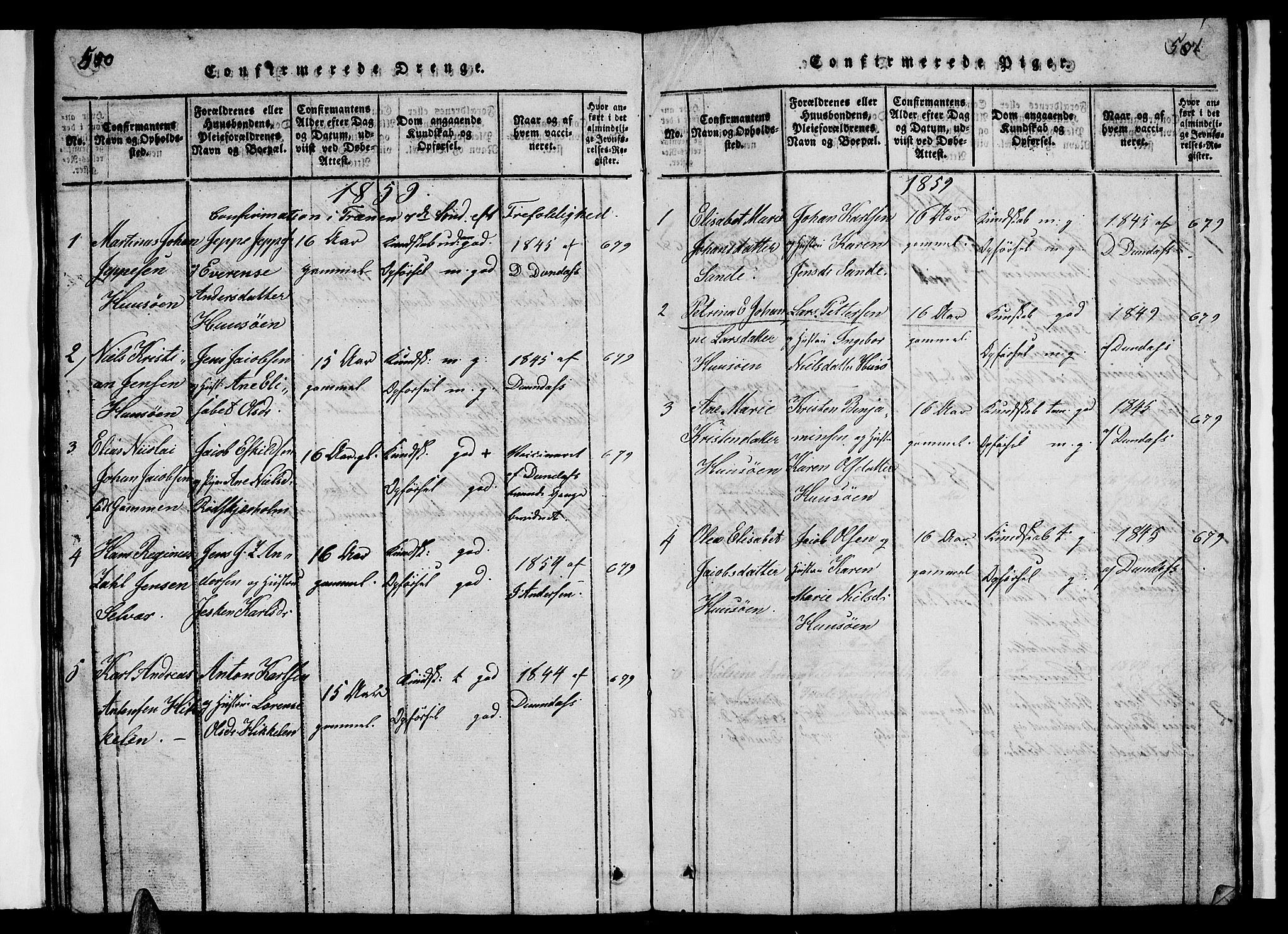Ministerialprotokoller, klokkerbøker og fødselsregistre - Nordland, SAT/A-1459/840/L0581: Parish register (copy) no. 840C01, 1820-1873, p. 500-501
