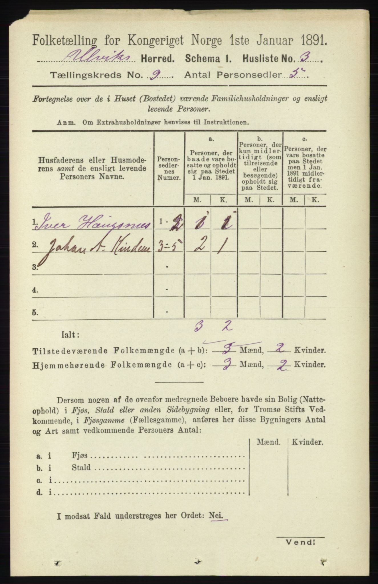 RA, 1891 census for 1233 Ulvik, 1891, p. 2803