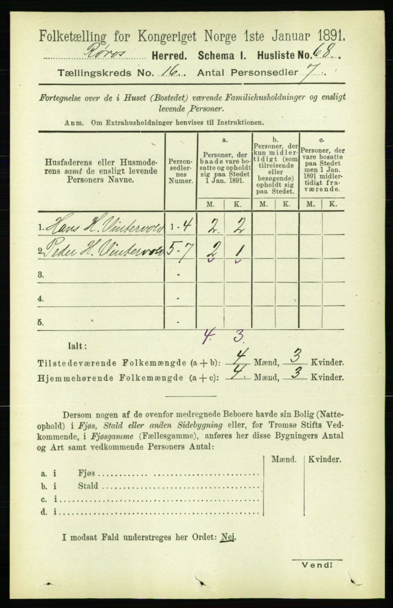 RA, 1891 census for 1640 Røros, 1891, p. 3748