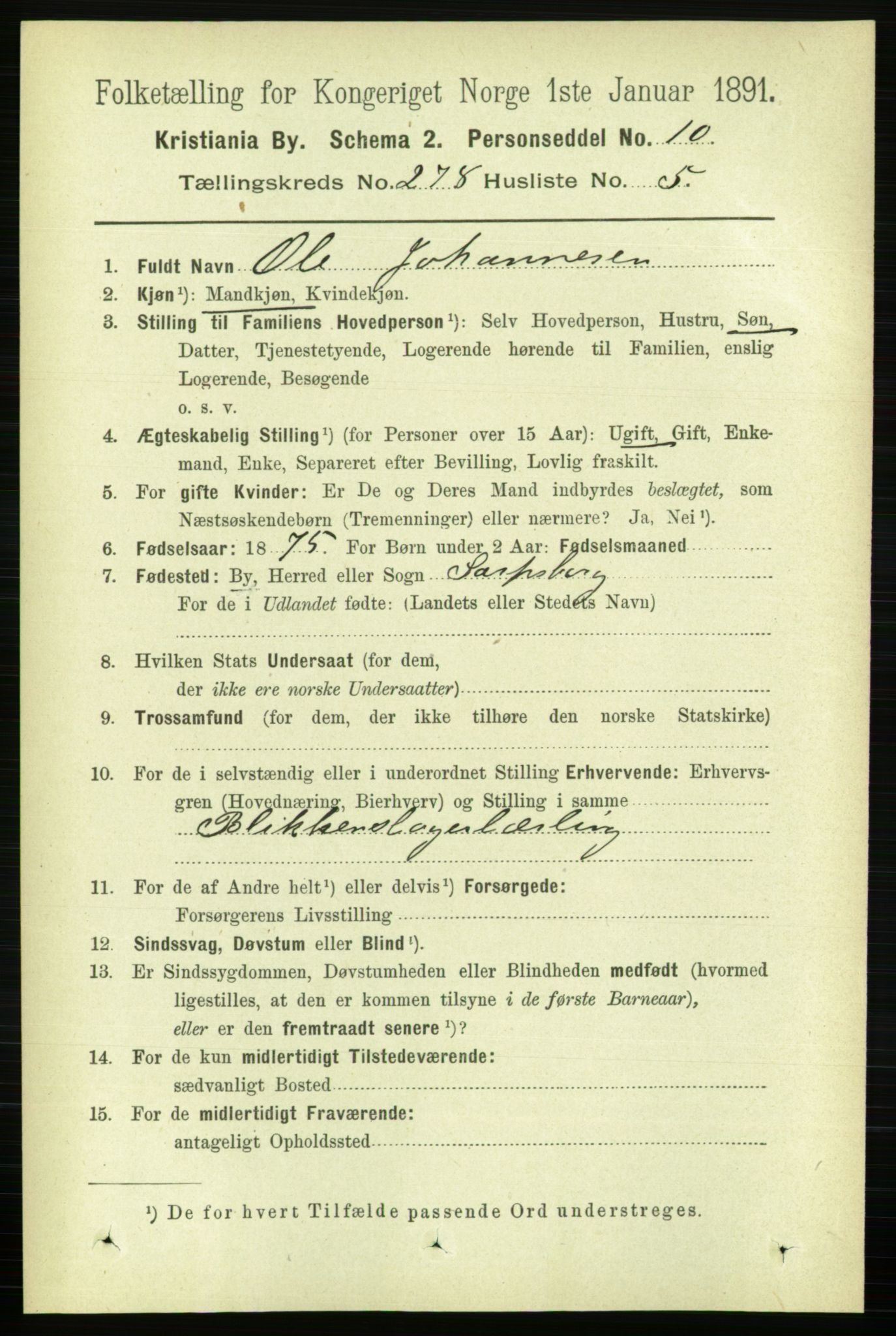 RA, 1891 census for 0301 Kristiania, 1891, p. 168895