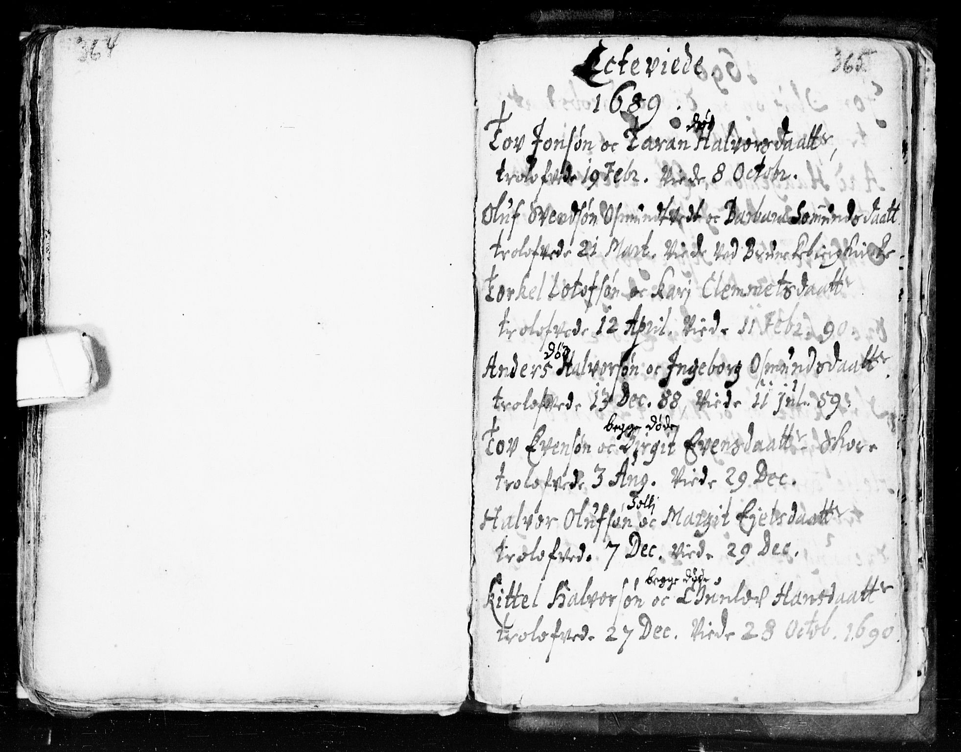 Seljord kirkebøker, SAKO/A-20/F/Fa/L0002: Parish register (official) no. I 2, 1689-1713, p. 364-365