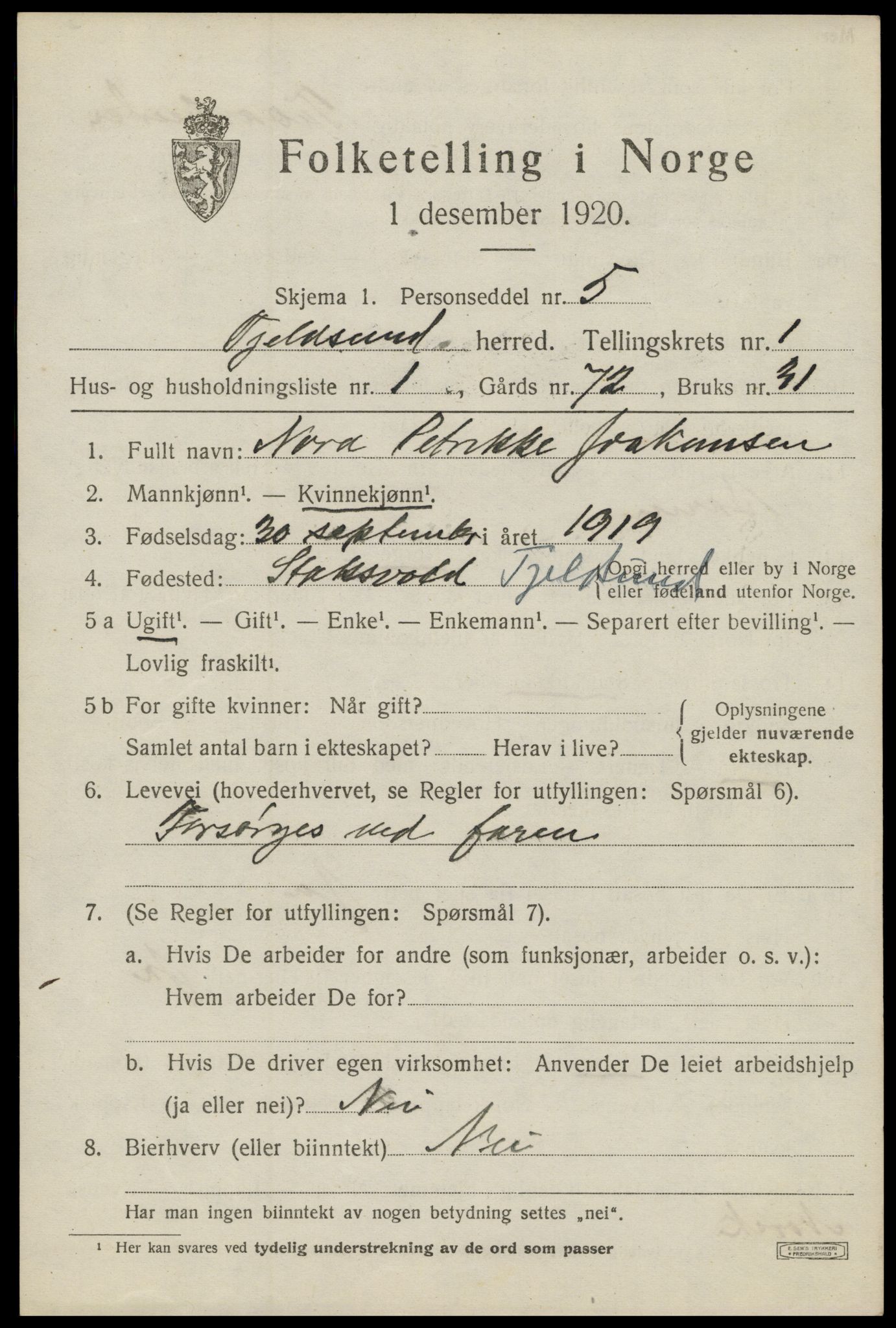 SAT, 1920 census for Tjeldsund, 1920, p. 508