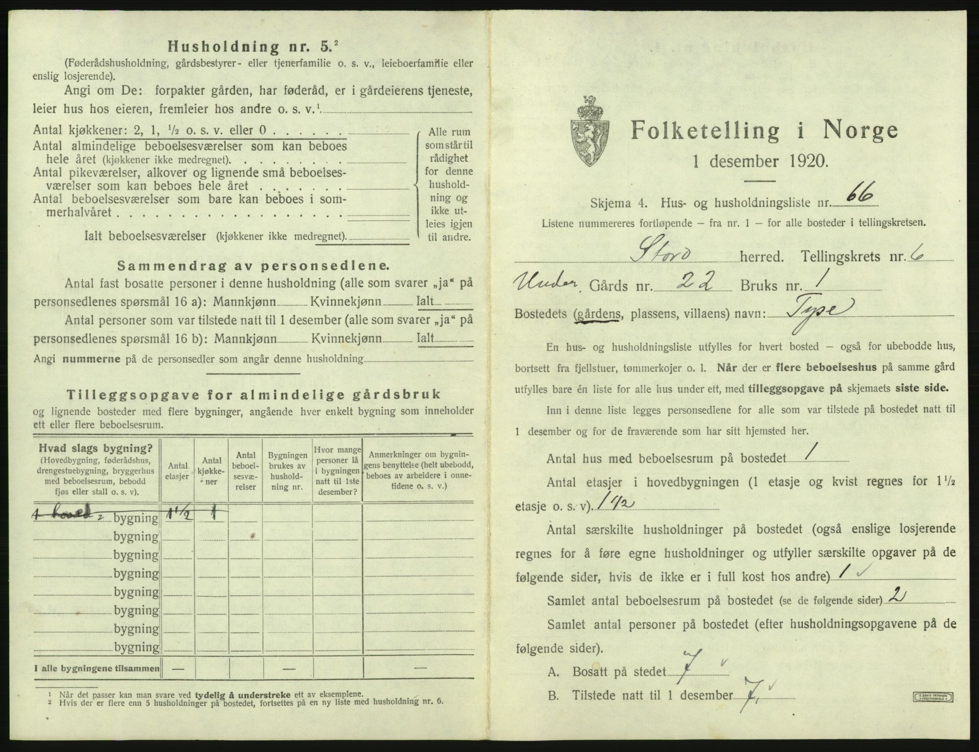 SAB, 1920 census for Stord, 1920, p. 350