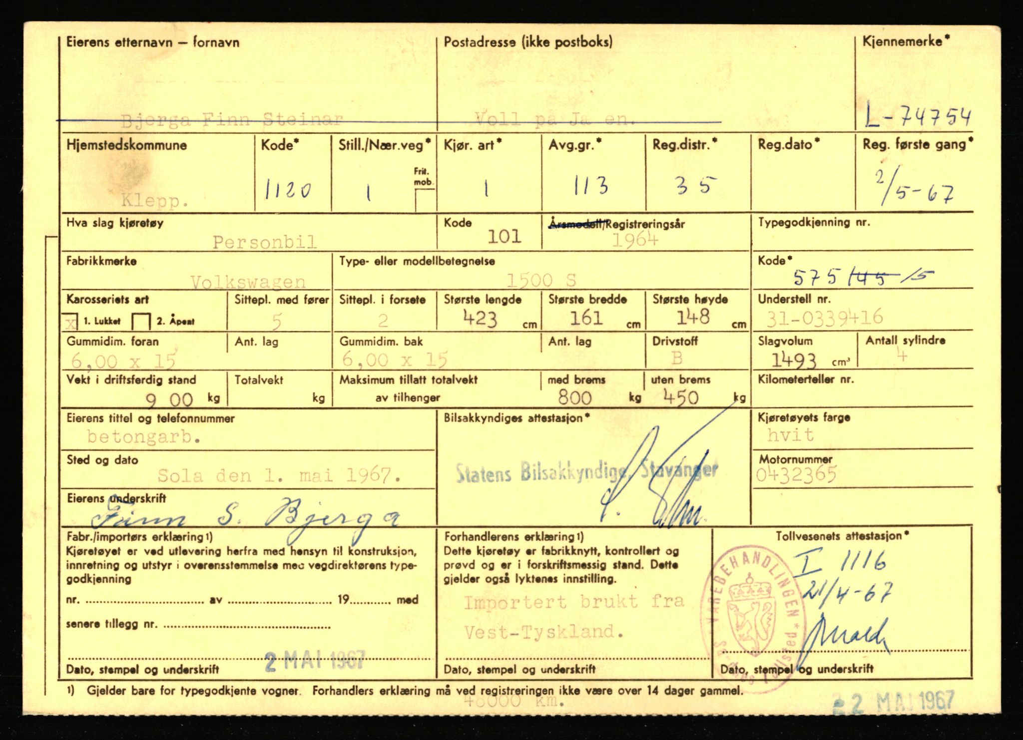 Stavanger trafikkstasjon, SAST/A-101942/0/F/L0067: L-71600 - L-74999, 1930-1971, p. 2184