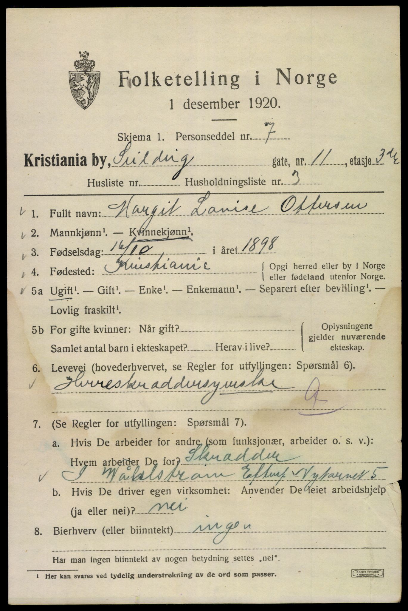 SAO, 1920 census for Kristiania, 1920, p. 507445