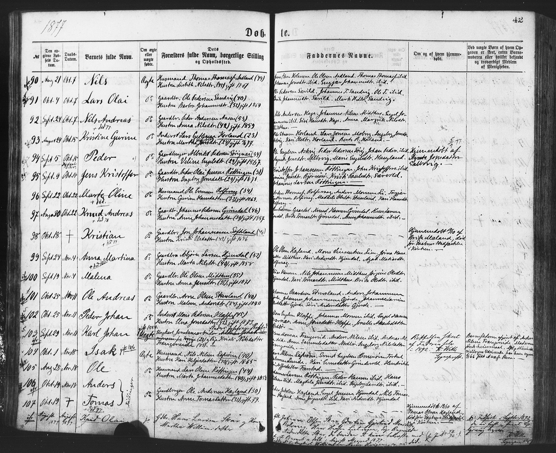 Os sokneprestembete, AV/SAB-A-99929: Parish register (official) no. A 18, 1874-1884, p. 42