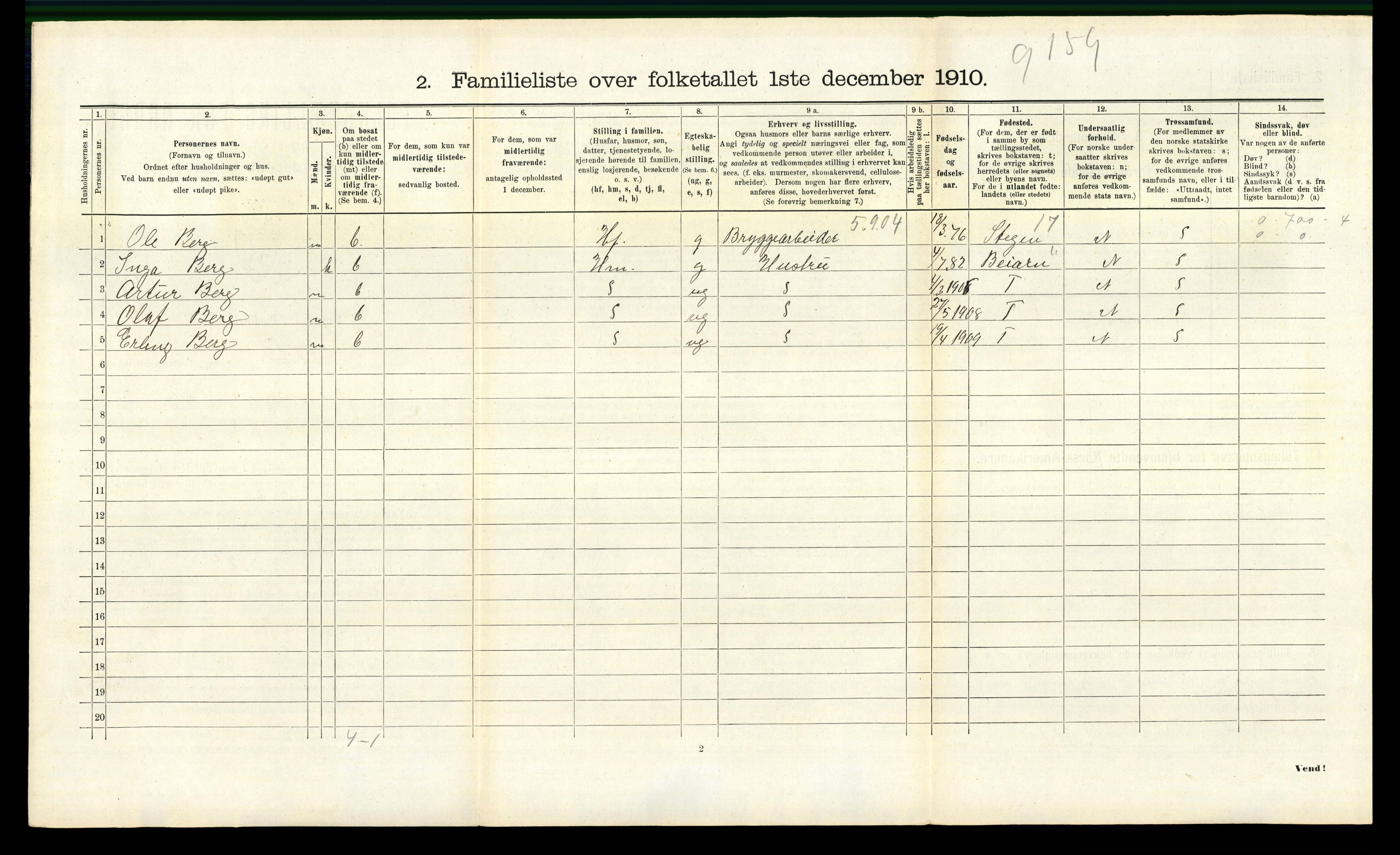 RA, 1910 census for Bodø, 1910, p. 2518