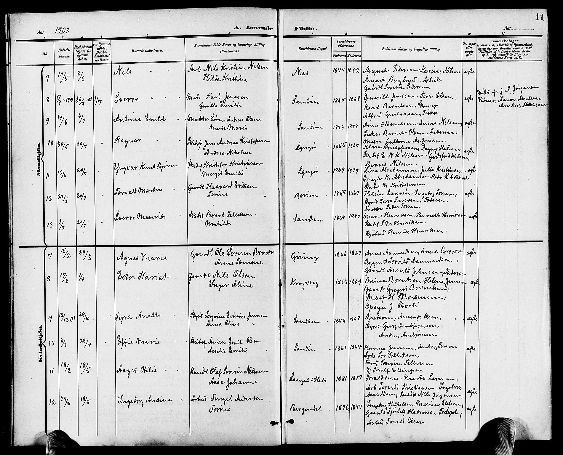 Dypvåg sokneprestkontor, AV/SAK-1111-0007/F/Fb/Fba/L0014: Parish register (copy) no. B 14, 1901-1922, p. 11