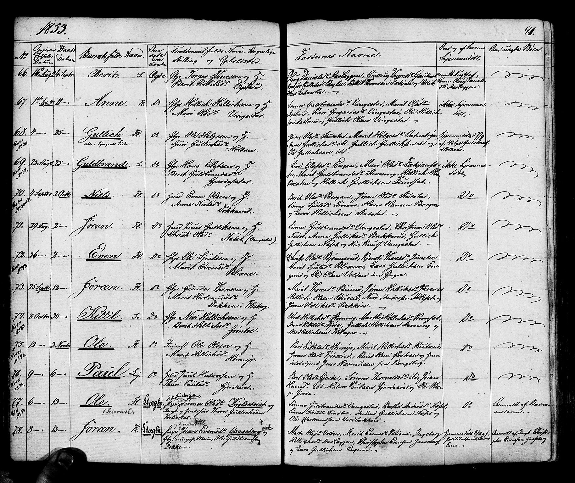 Flesberg kirkebøker, AV/SAKO-A-18/F/Fa/L0006: Parish register (official) no. I 6, 1834-1860, p. 91