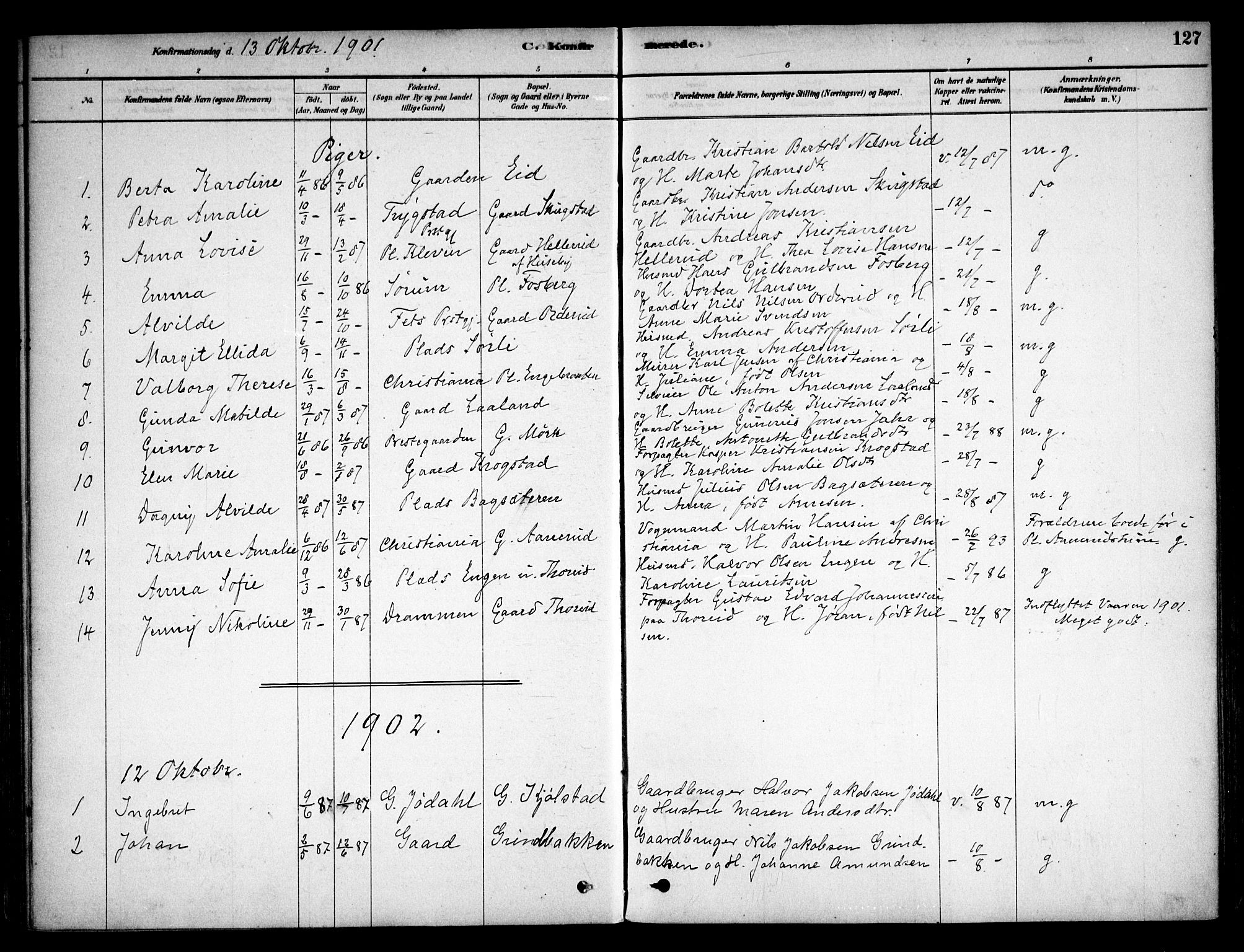 Aurskog prestekontor Kirkebøker, SAO/A-10304a/F/Fb/L0001: Parish register (official) no. II 1, 1878-1909, p. 127