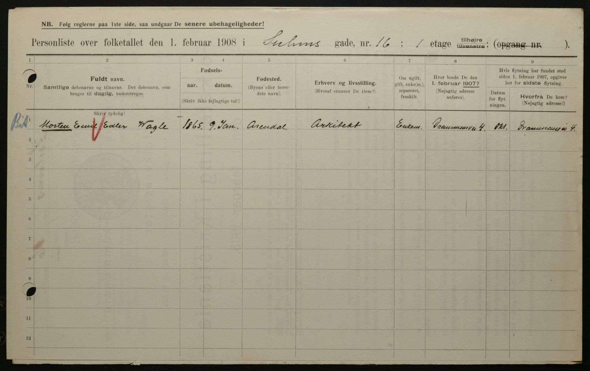 OBA, Municipal Census 1908 for Kristiania, 1908, p. 94143