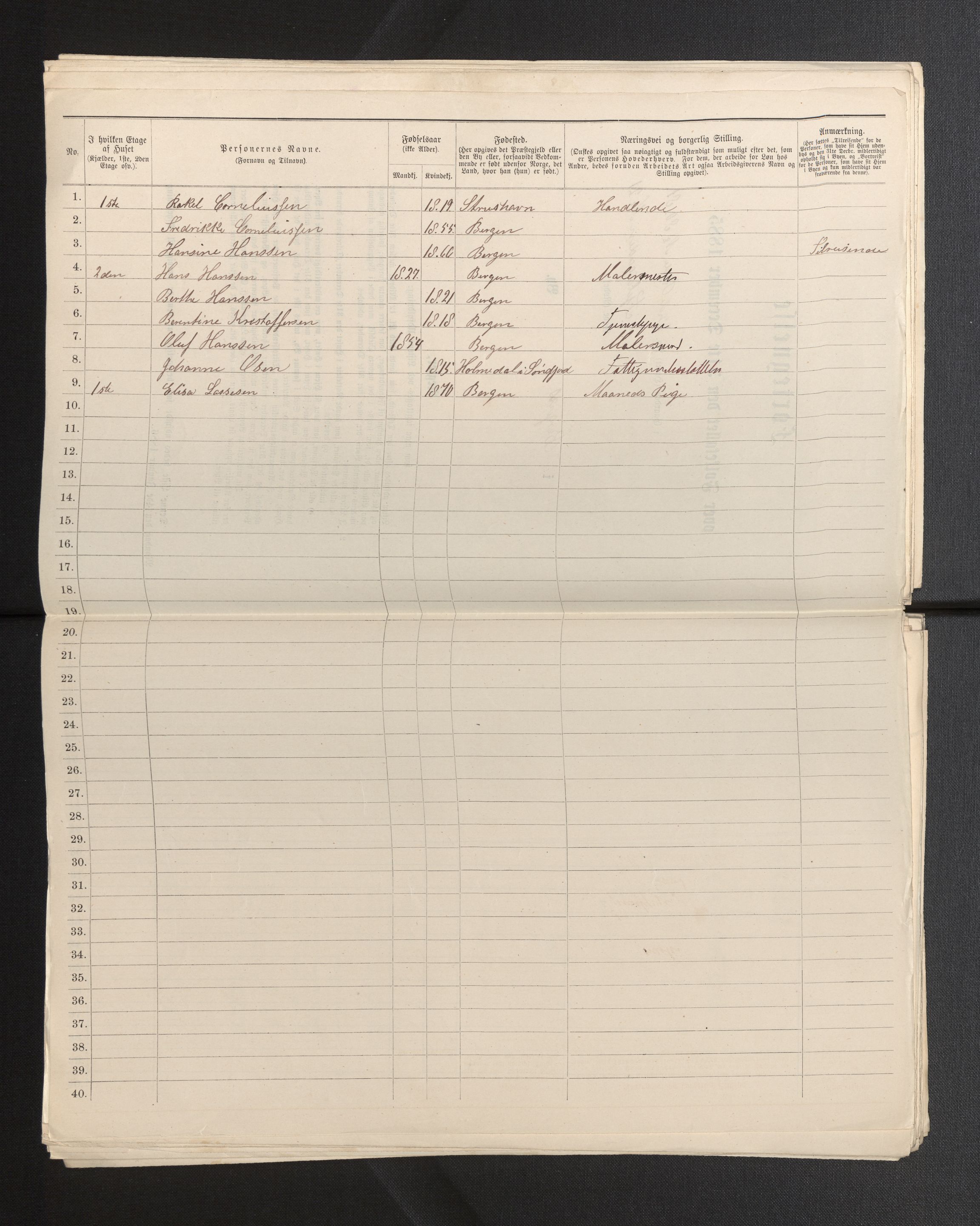 SAB, 1885 census for 1301 Bergen, 1885, p. 1292