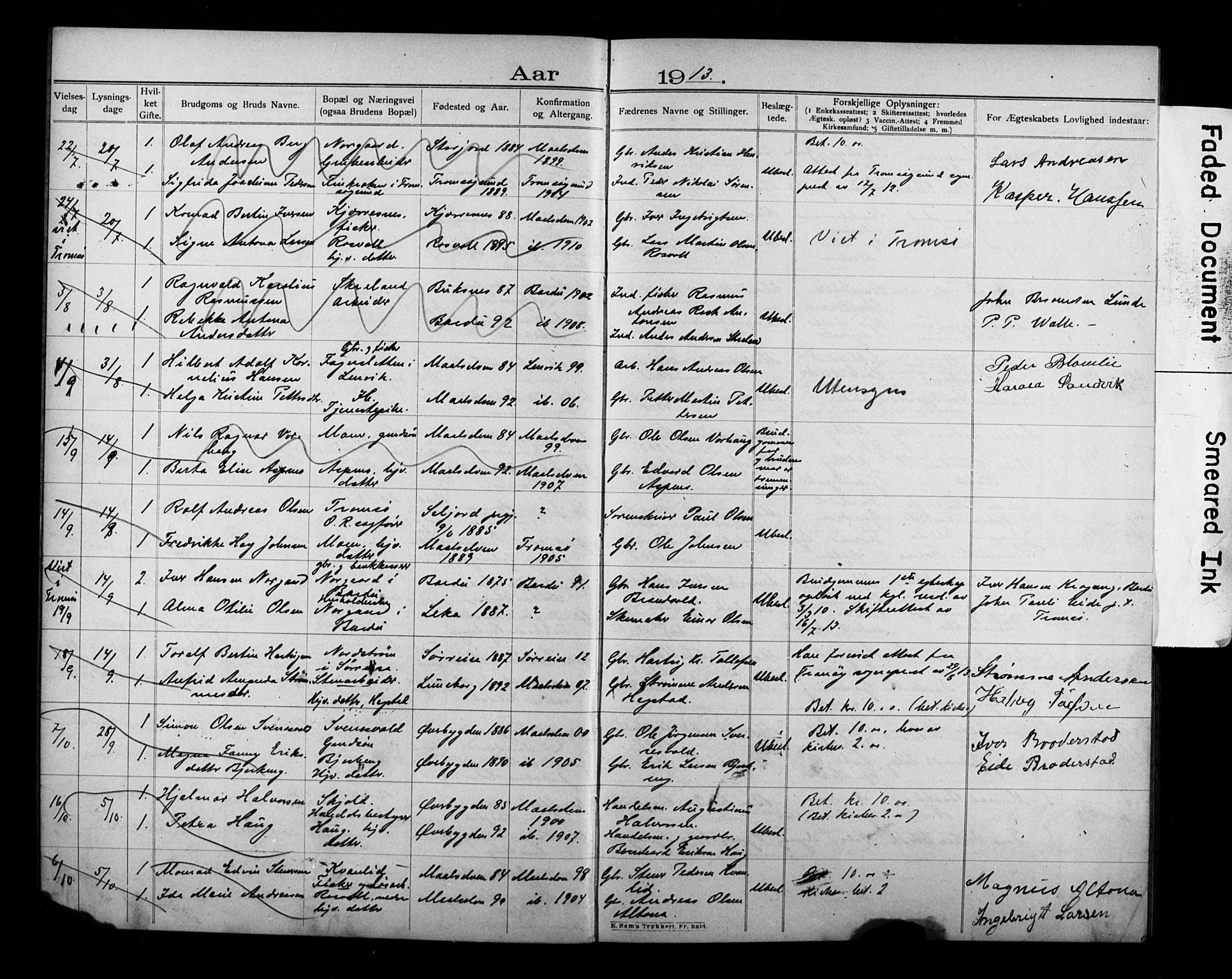 Målselv sokneprestembete, AV/SATØ-S-1311/I/Id/L0040: Banns register no. 40, 1906-1918