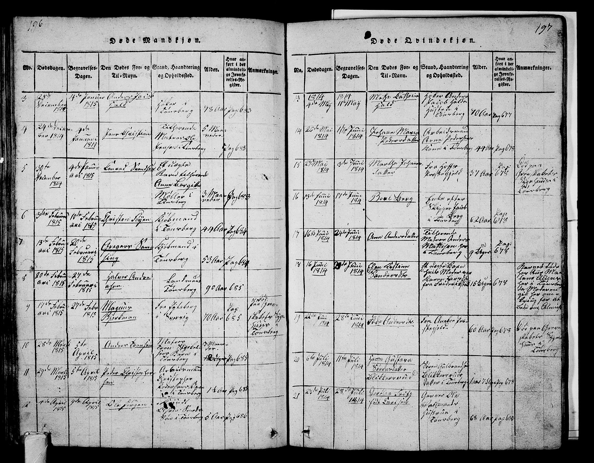 Tønsberg kirkebøker, SAKO/A-330/G/Ga/L0001: Parish register (copy) no. 1, 1813-1826, p. 196-197