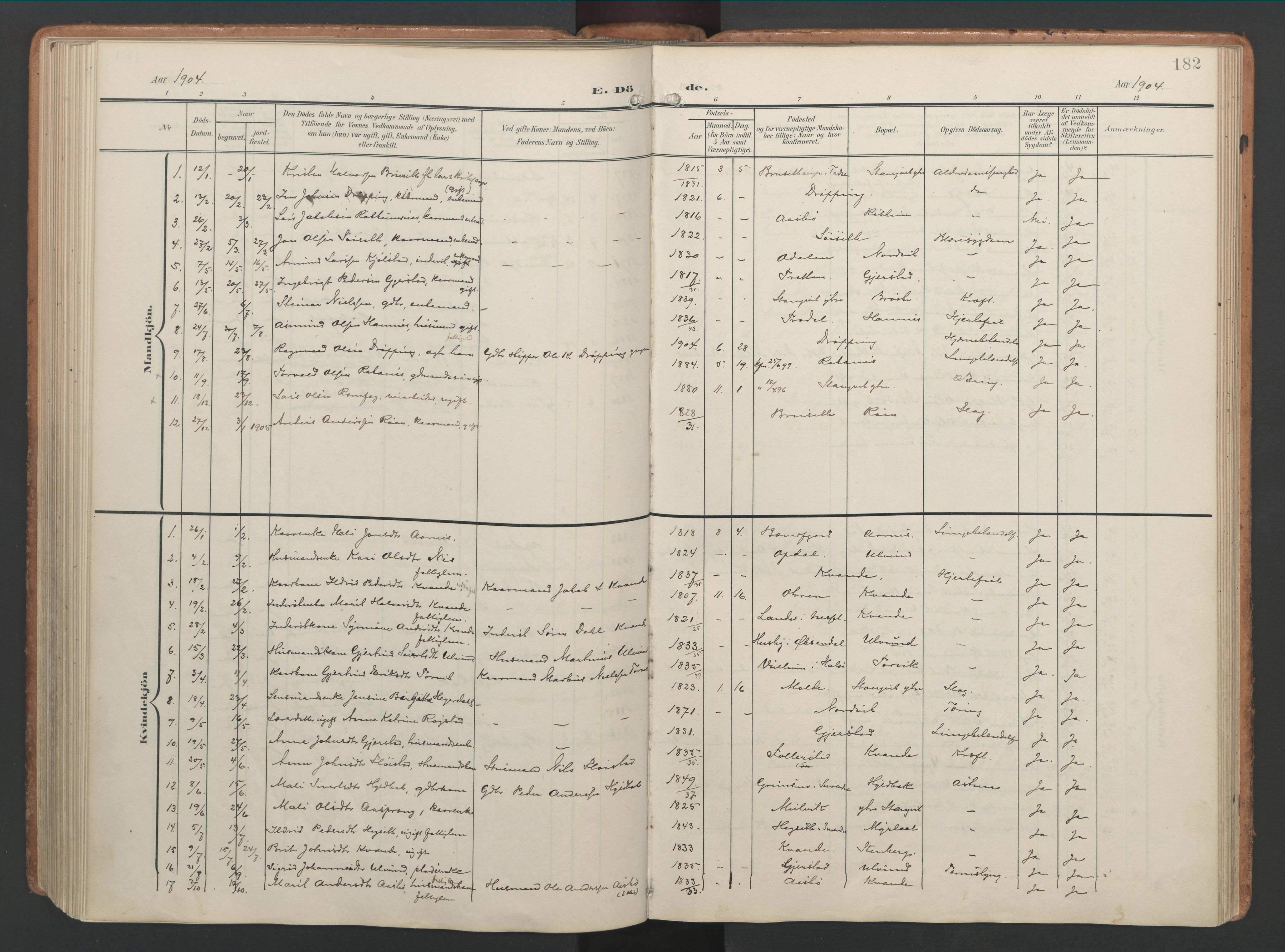 Ministerialprotokoller, klokkerbøker og fødselsregistre - Møre og Romsdal, AV/SAT-A-1454/592/L1030: Parish register (official) no. 592A08, 1901-1925, p. 182