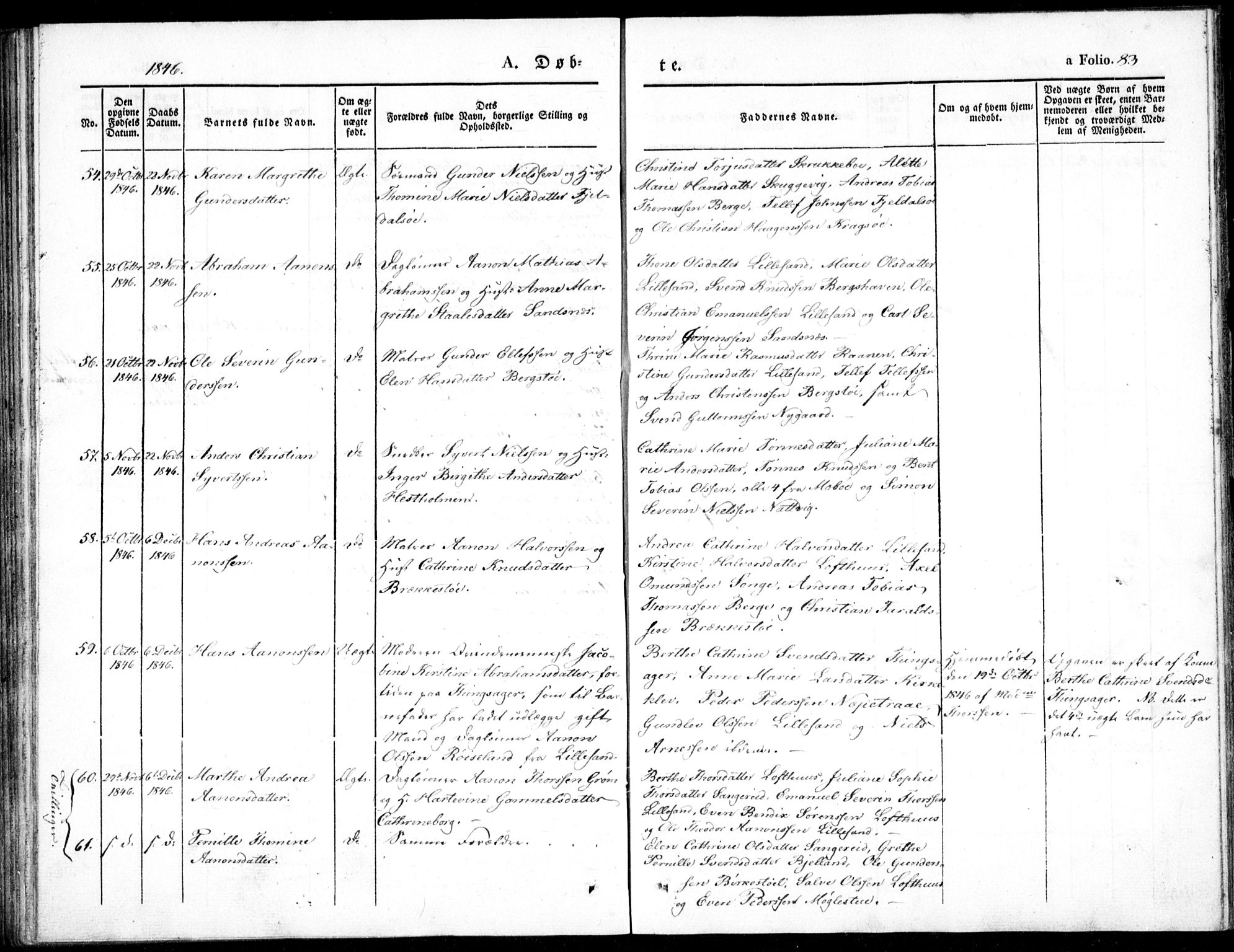 Vestre Moland sokneprestkontor, AV/SAK-1111-0046/F/Fb/Fbb/L0002: Parish register (copy) no. B 2, 1836-1851, p. 83