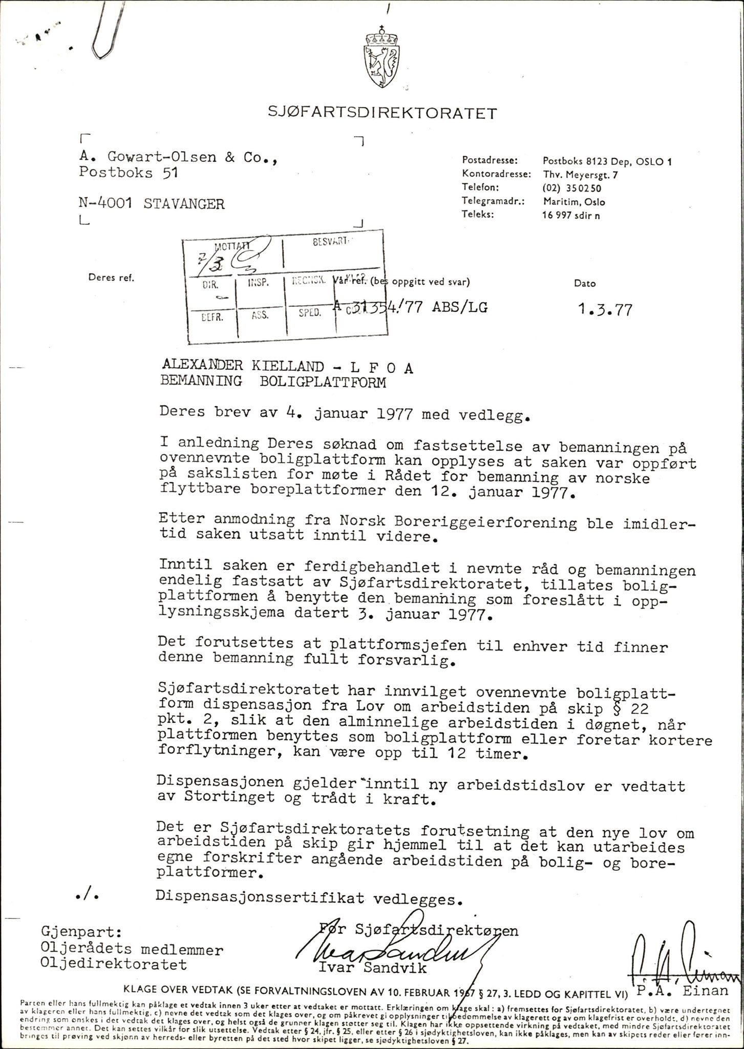 Pa 1503 - Stavanger Drilling AS, AV/SAST-A-101906/2/E/Eb/Eba/L0008: Sak og korrespondanse, 1975-1980