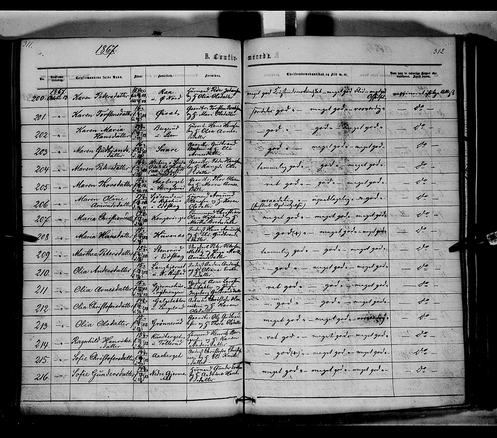 Vinger prestekontor, AV/SAH-PREST-024/H/Ha/Haa/L0011: Parish register (official) no. 11, 1862-1870, p. 312