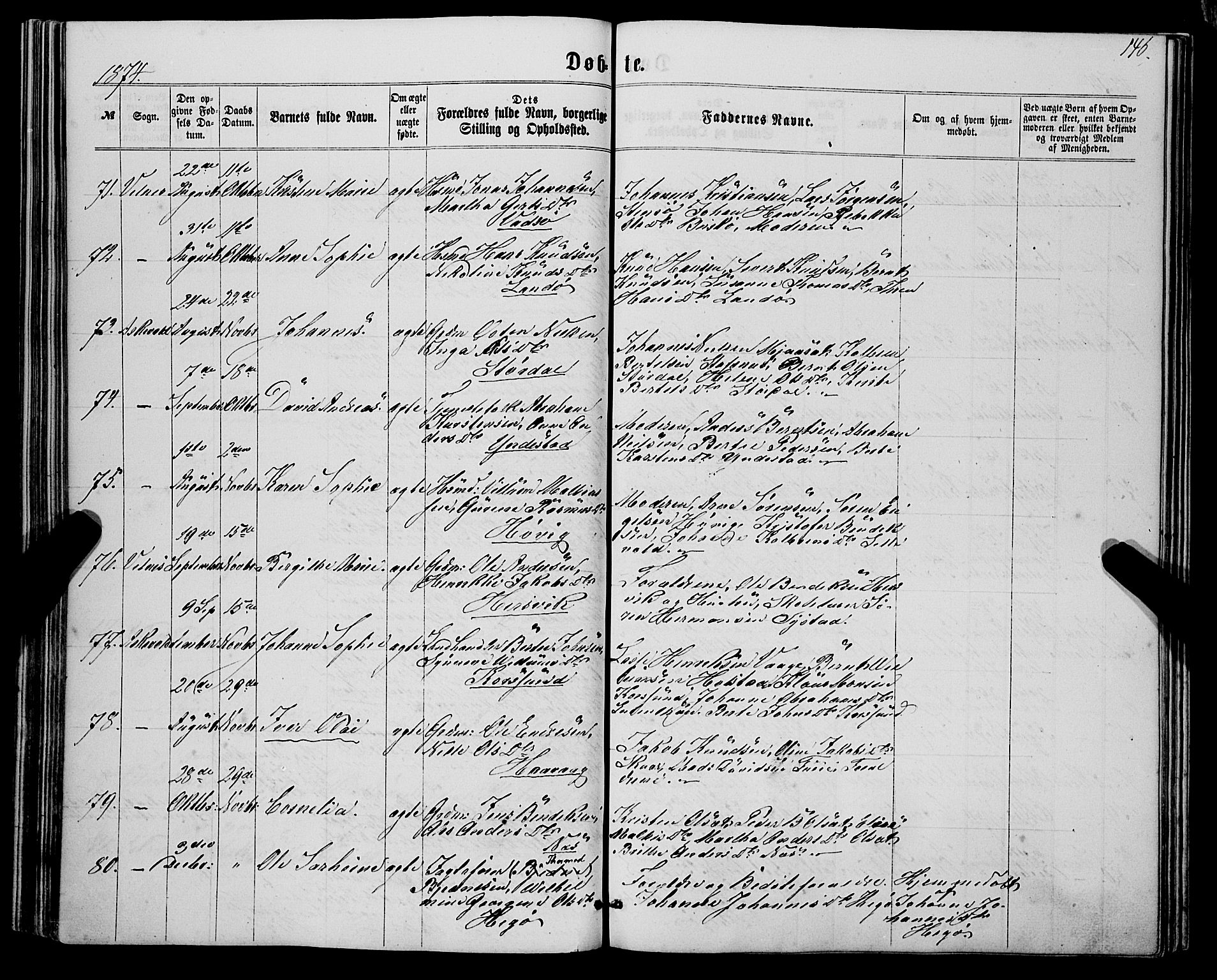 Askvoll sokneprestembete, AV/SAB-A-79501/H/Haa/Haaa/L0012: Parish register (official) no. A 12, 1859-1878, p. 146