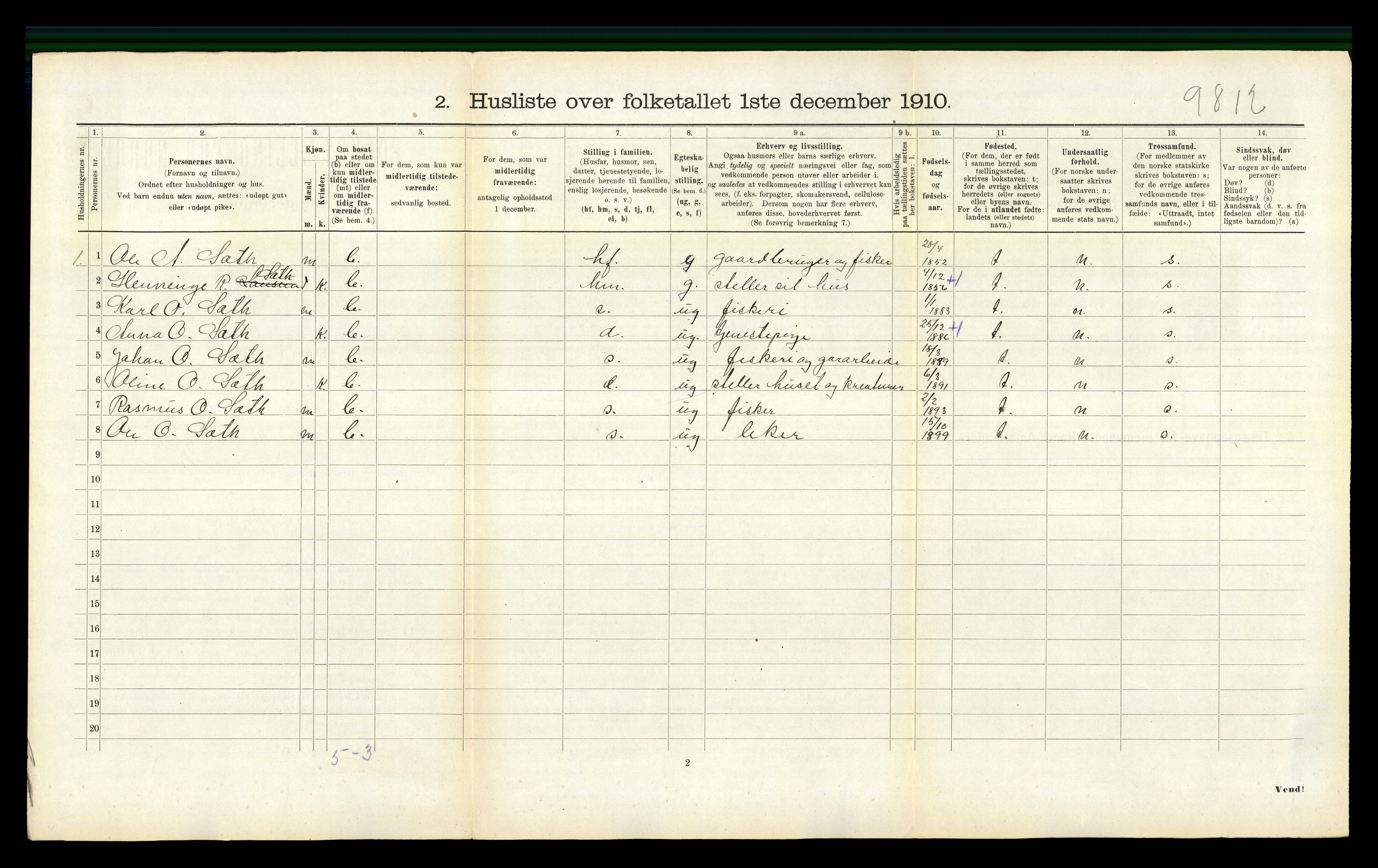 RA, 1910 census for Haram, 1910, p. 486