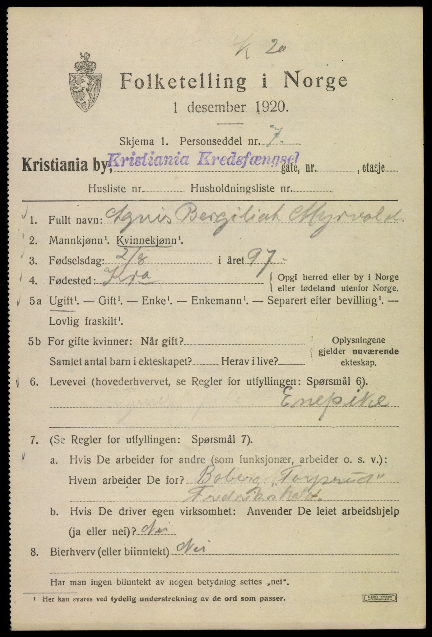 SAO, 1920 census for Kristiania, 1920, p. 407255