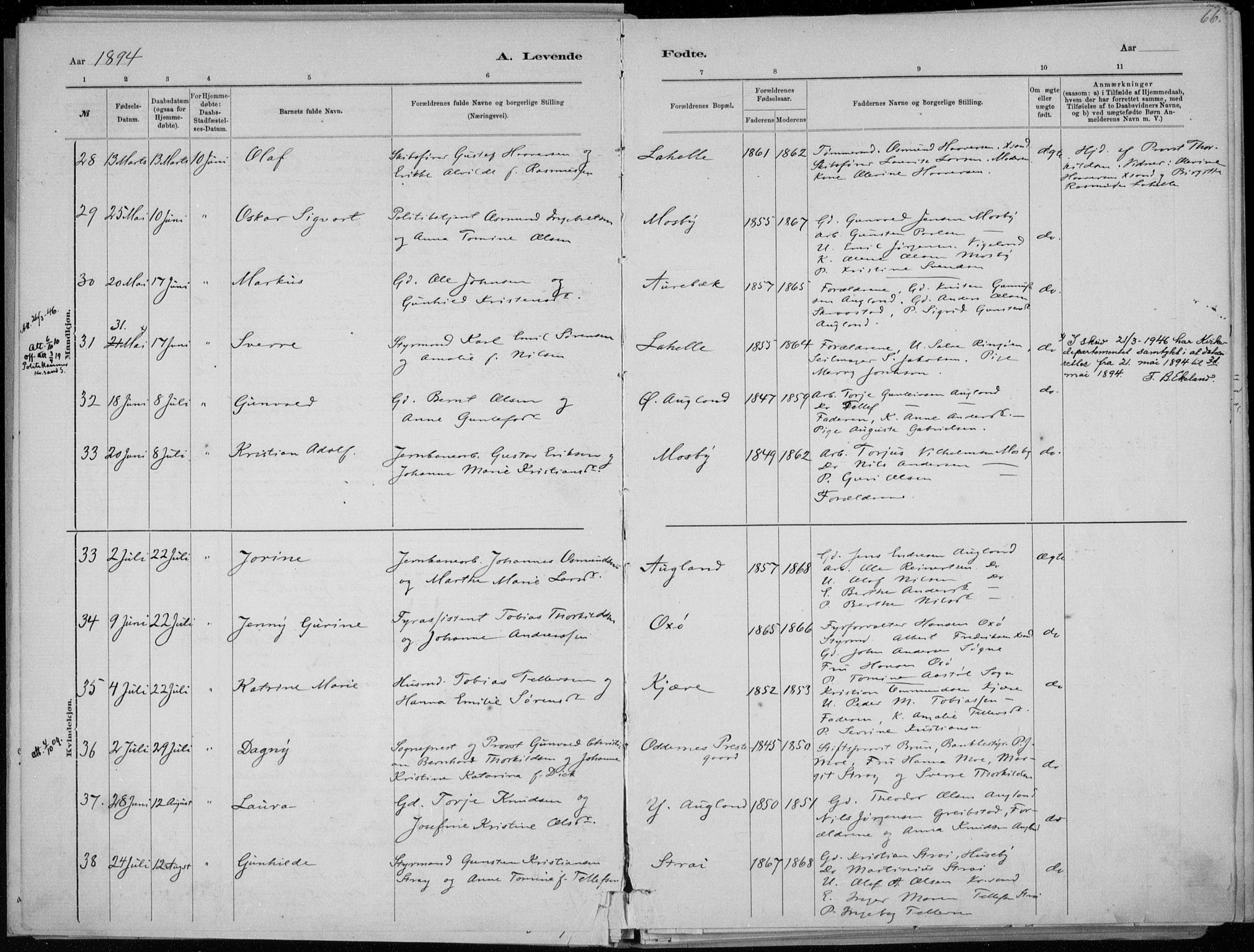 Oddernes sokneprestkontor, AV/SAK-1111-0033/F/Fa/Faa/L0009: Parish register (official) no. A 9, 1884-1896, p. 66