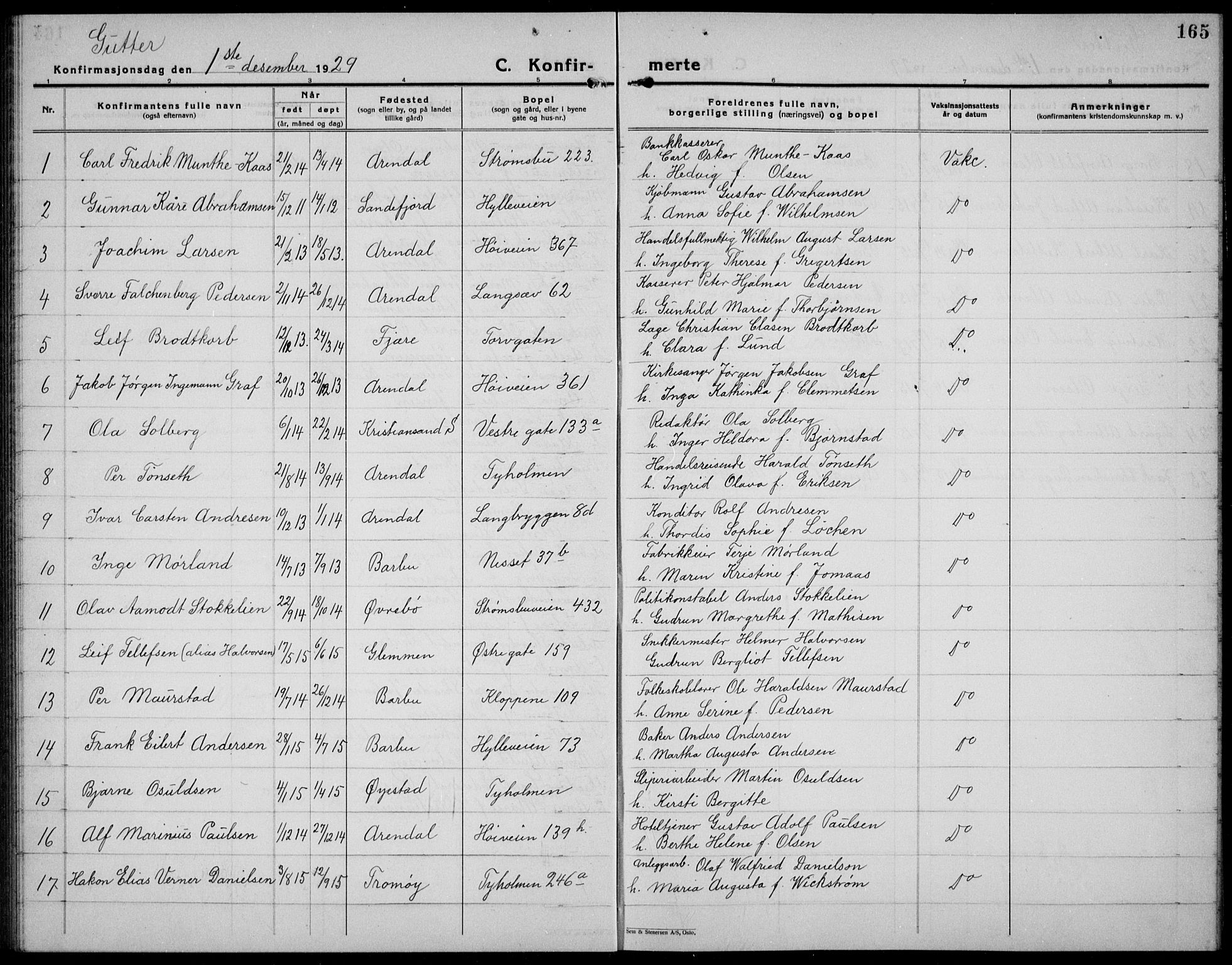 Arendal sokneprestkontor, Trefoldighet, AV/SAK-1111-0040/F/Fb/L0008: Parish register (copy) no. B 8, 1928-1939, p. 165