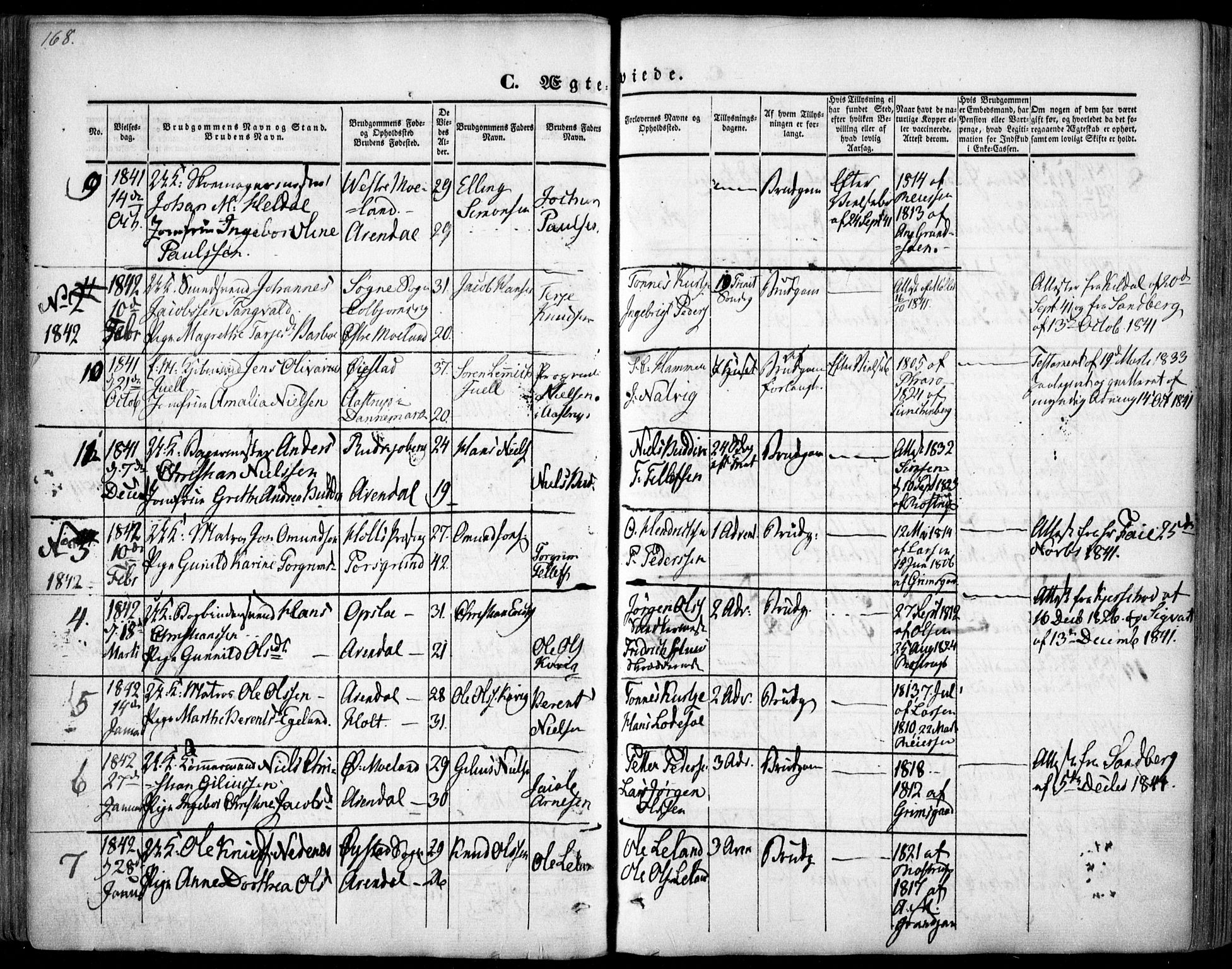 Arendal sokneprestkontor, Trefoldighet, AV/SAK-1111-0040/F/Fa/L0005: Parish register (official) no. A 5, 1838-1854, p. 168a