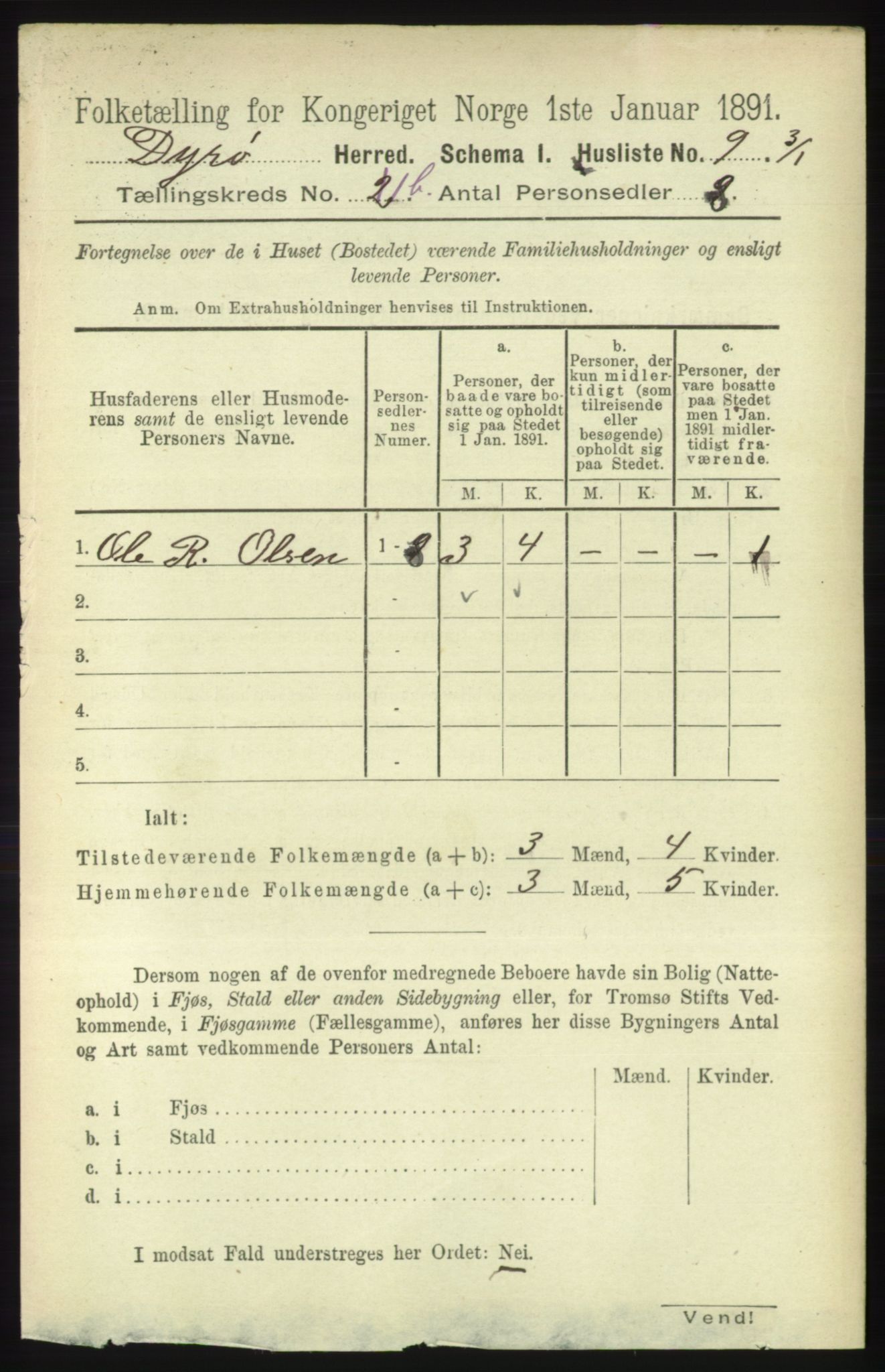 RA, 1891 census for 1926 Dyrøy, 1891, p. 416