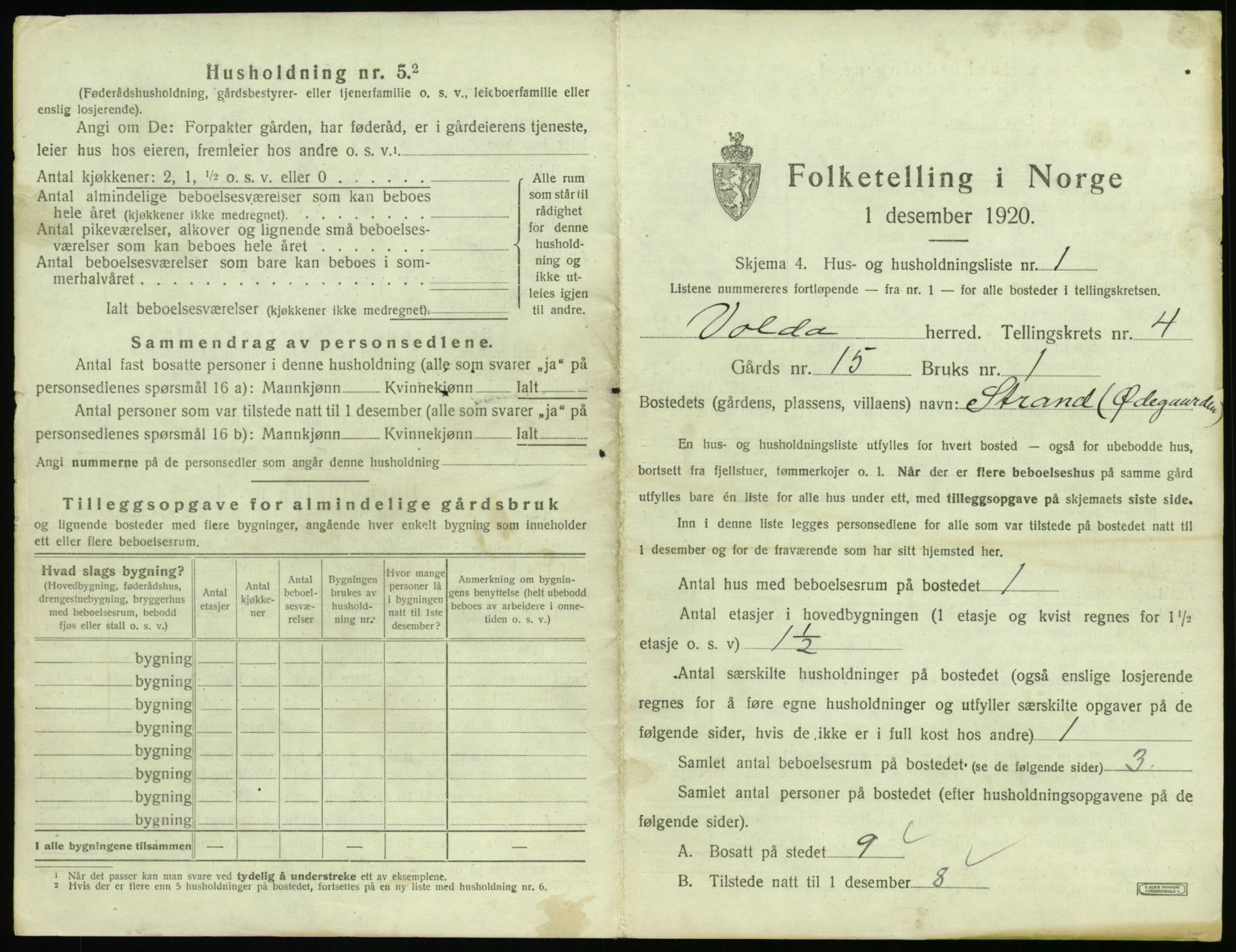 SAT, 1920 census for Volda, 1920, p. 266